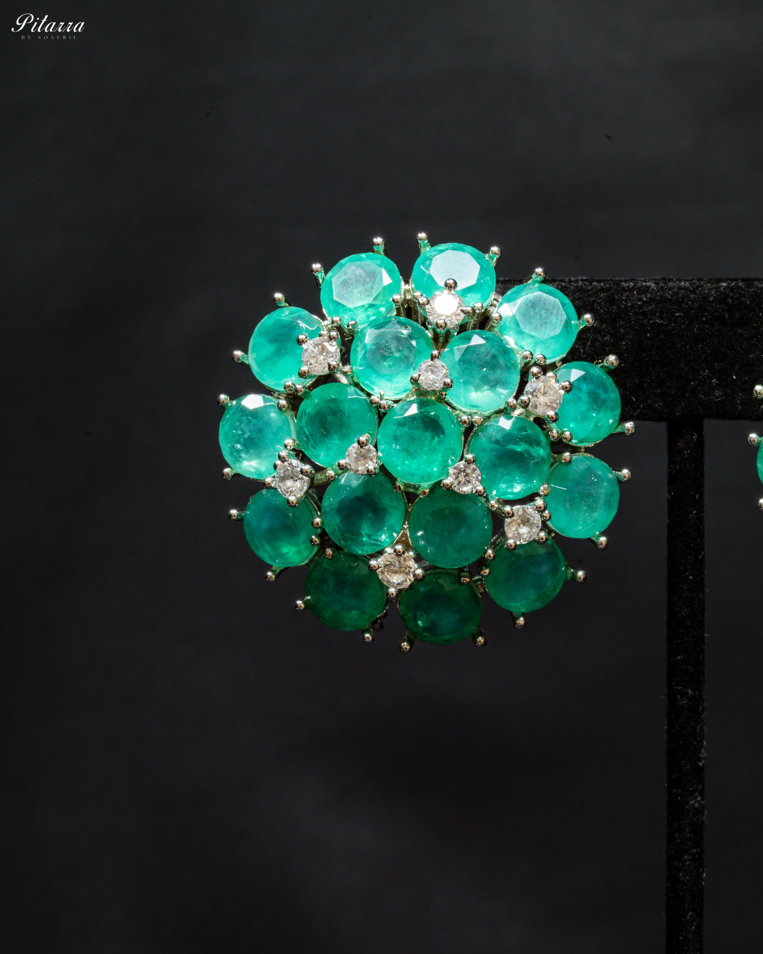 Green Stone Silver Crystal Stud Earrings