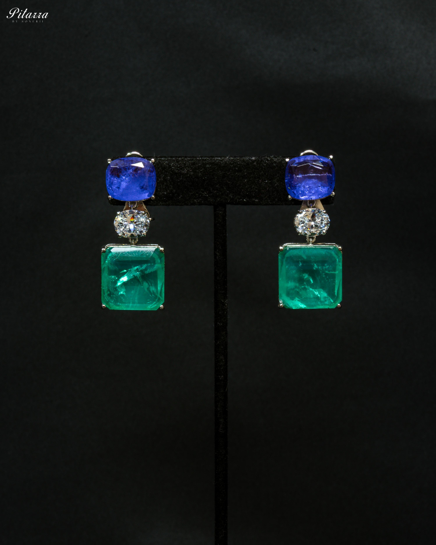 Silver Finish Green Square Crystal Necklace Set