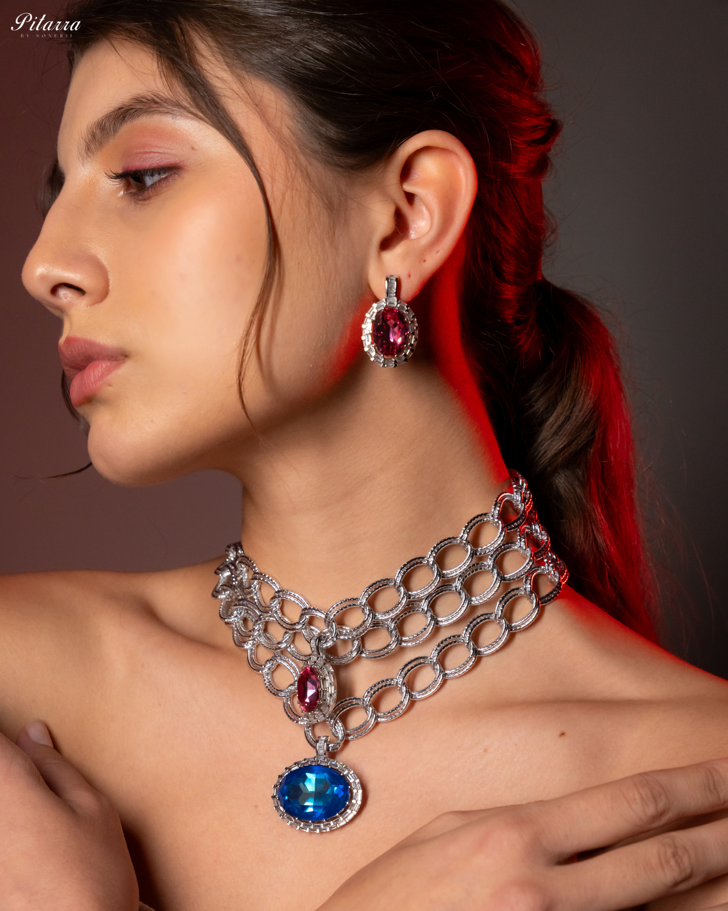 Blue Stone Statement Pendant Chain Choker