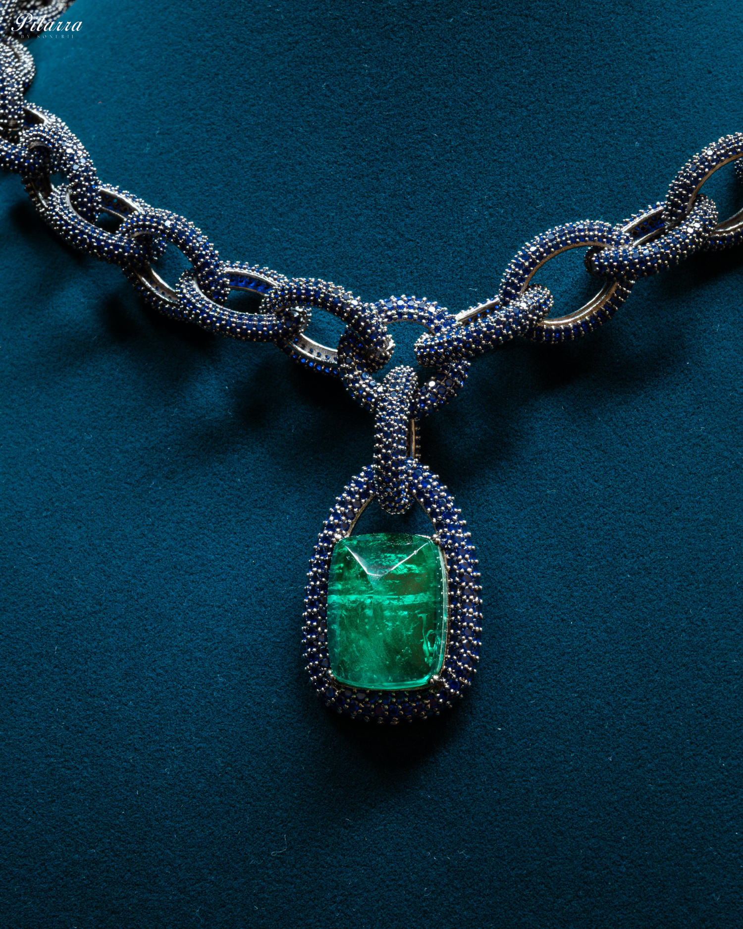 Emerald Stone Blue Chain CZ Necklace Set
