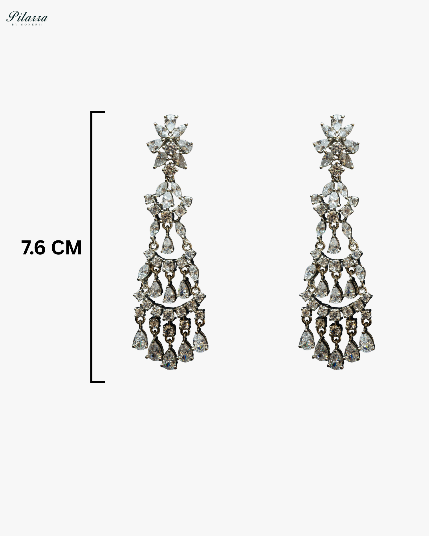 Silver Finish Zircon Long Dangler Earrings