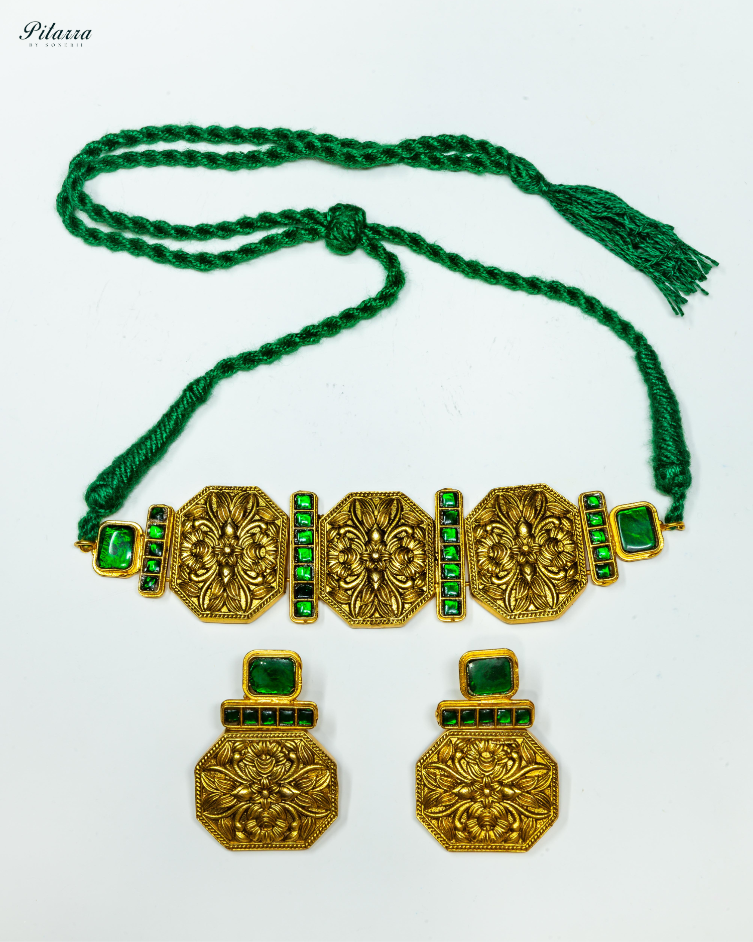Green Golden Empress Guloband Choker Set