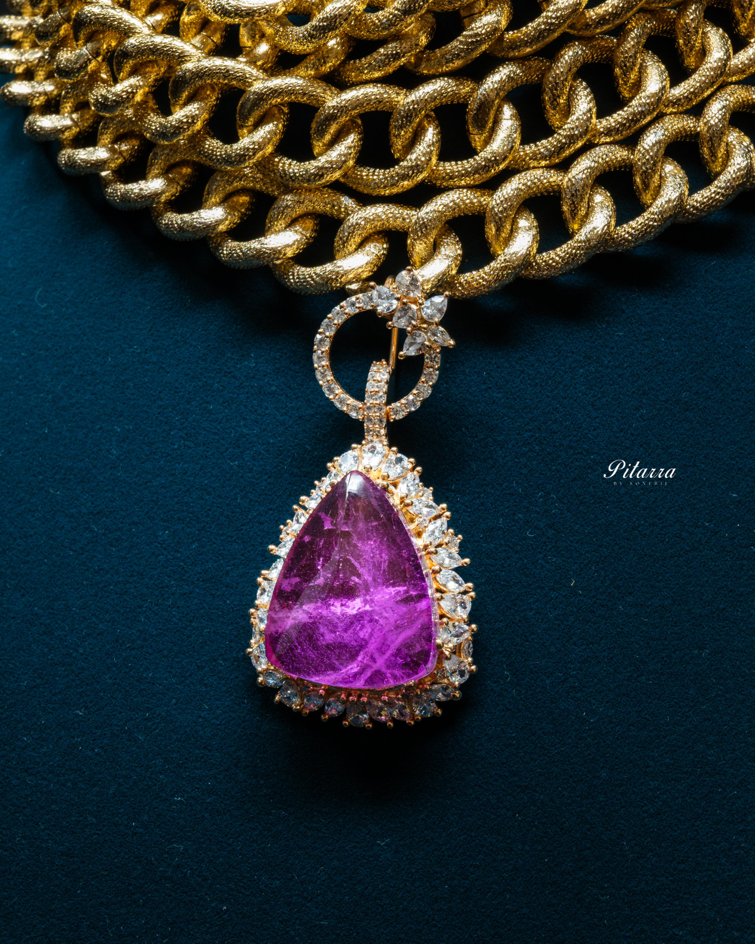 Golden Multilayered Purple Stone Statement Pendant Chain Choker