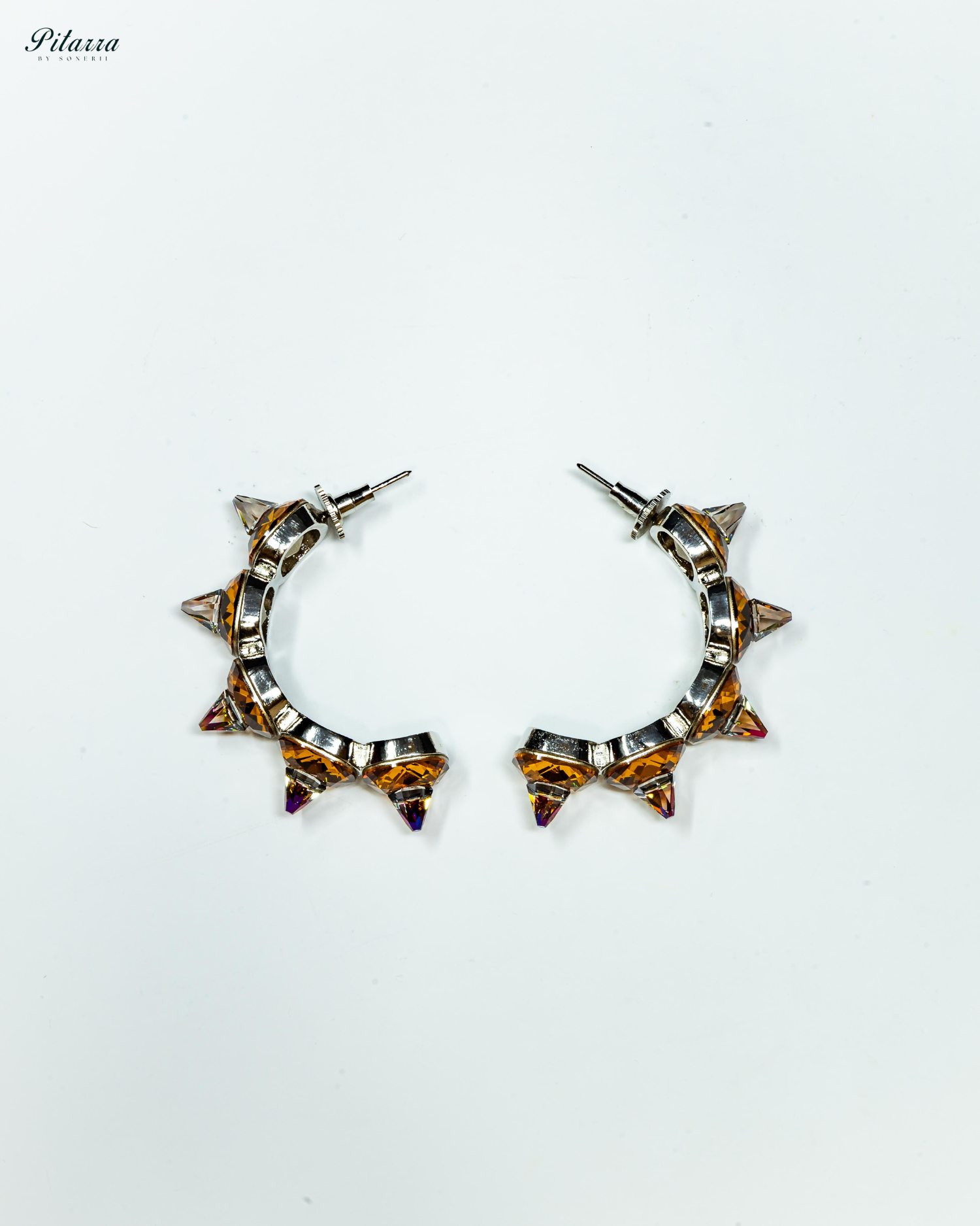 Gold Stone Pyramid Cut Crystal Dangle Earrings