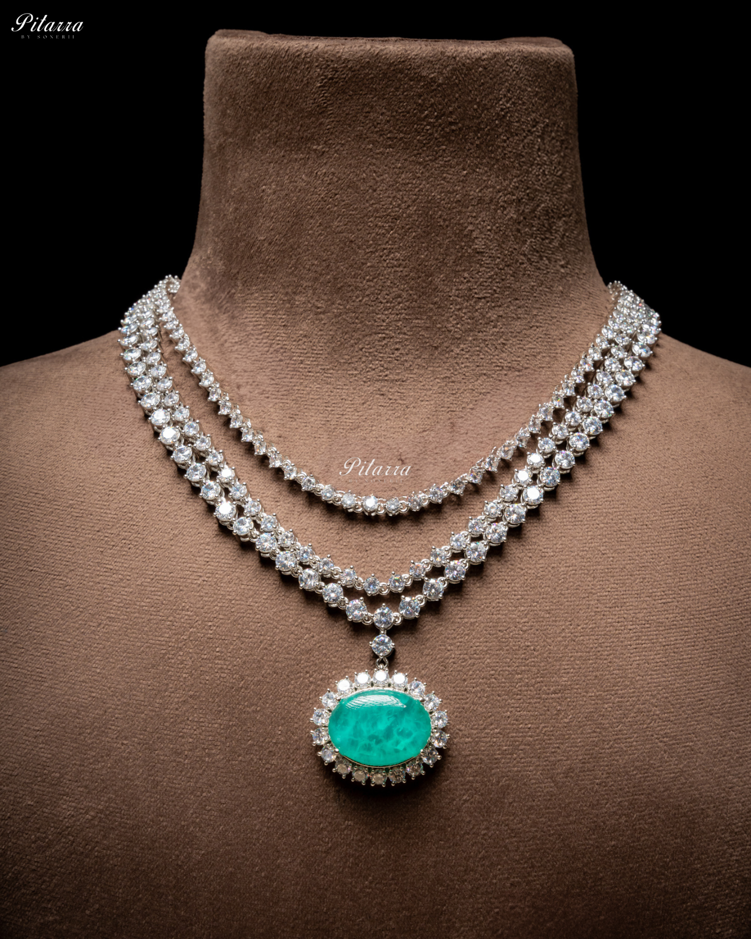 Green Stone Cubic Zirconia Silver Necklace Set