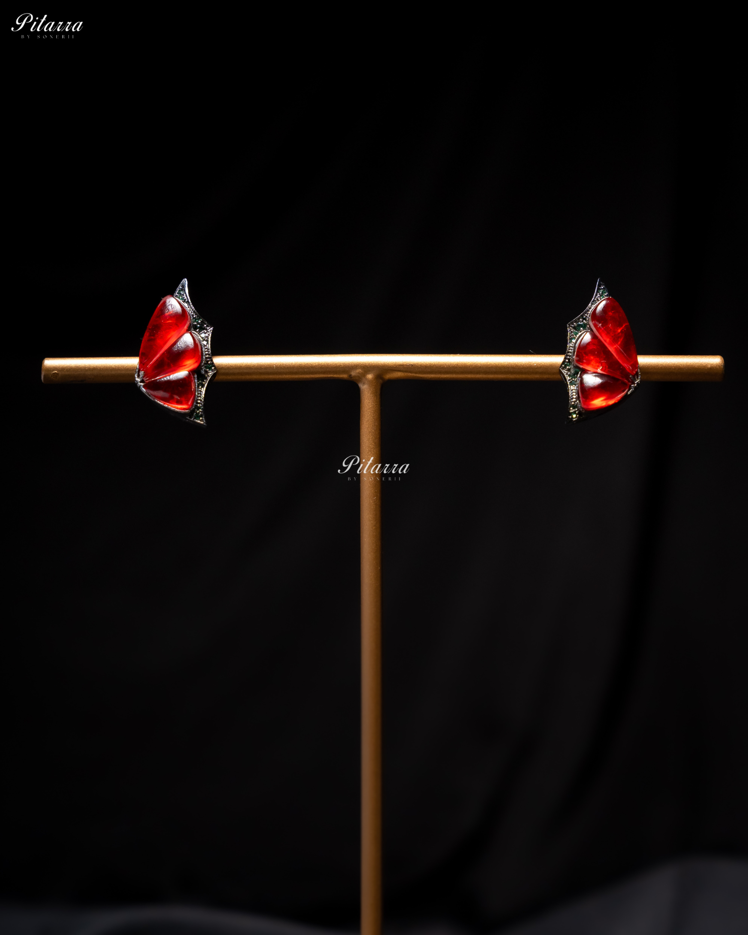 Red Wing Shape CZ Crystal Stud Earrings