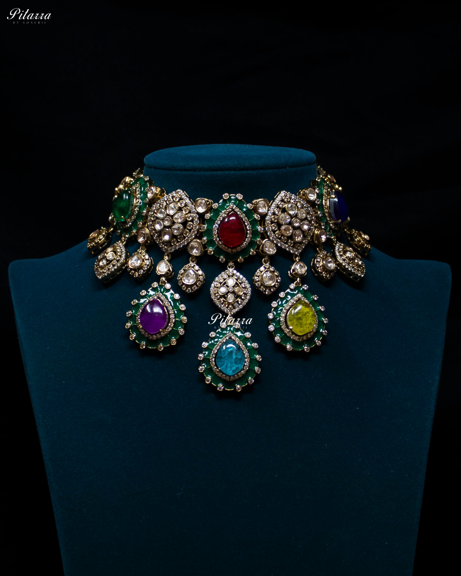 Multi Stone Handcrafted Golden Polki Kundan Choker Set