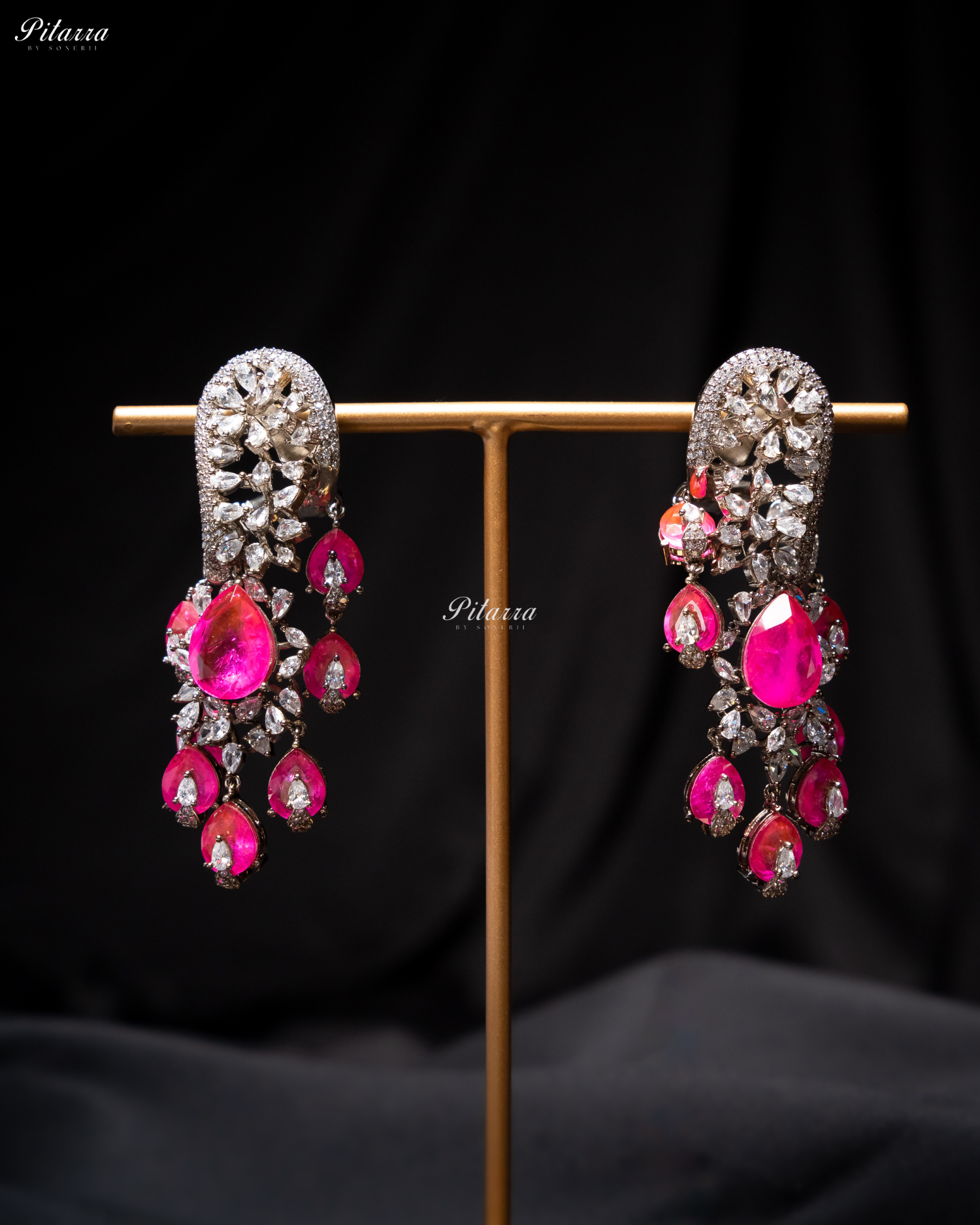 Pink Silver Polish CZ Crystal Dangler Earrings