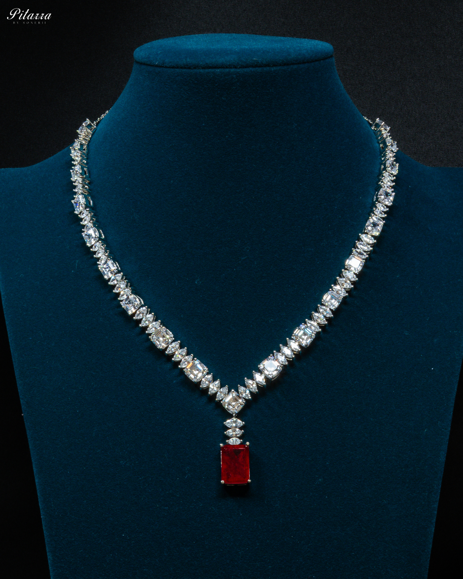 Ruby Stone Cubic Zirconia Pendant Set