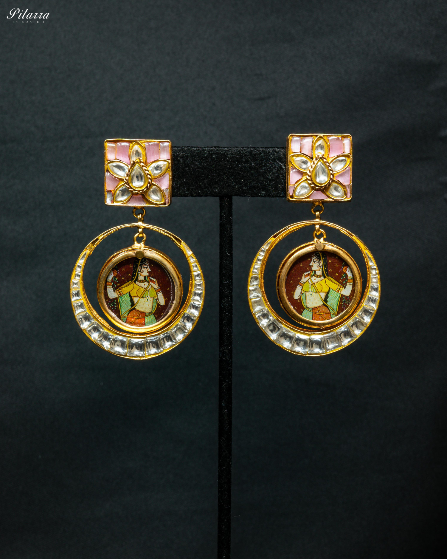 Pink Rani Bold Style Kundan Earrings