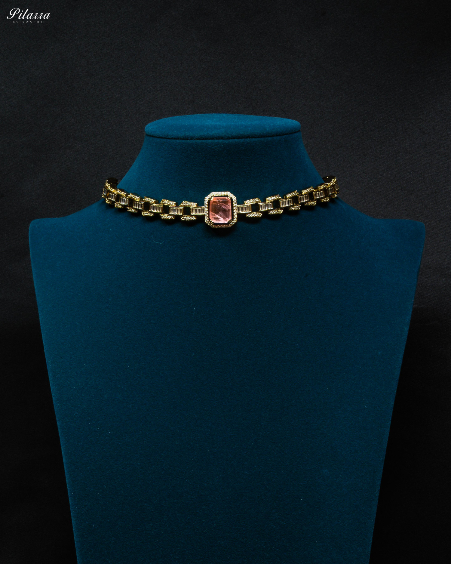 Peach Stone Doublet CZ Crystal Necklace Set