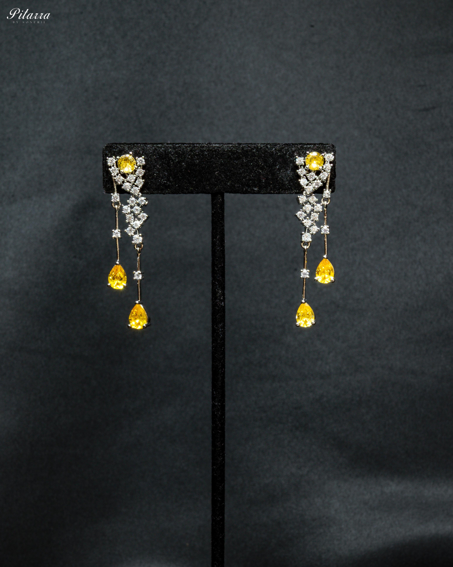 Yellow Drop Stone Cubic Zircon Dangle Earrings