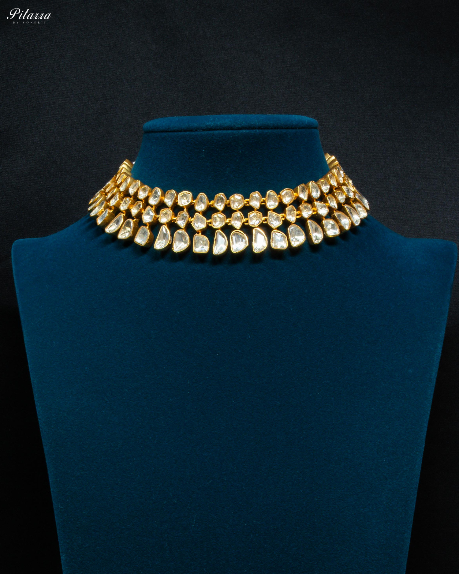 Gold Finish Three Layer Traditional Kundan Necklace Set