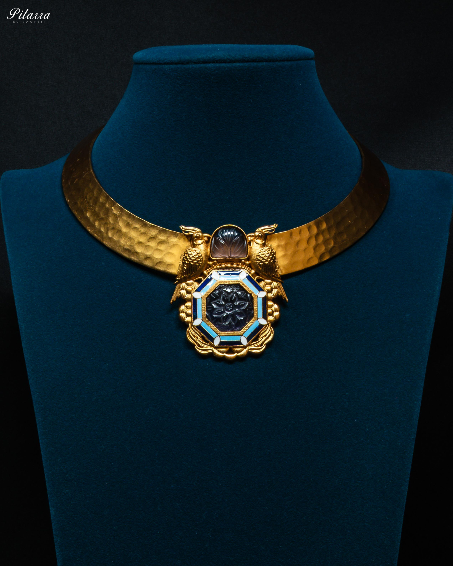 Gold Finish Blue Stone Kundan Necklace Set