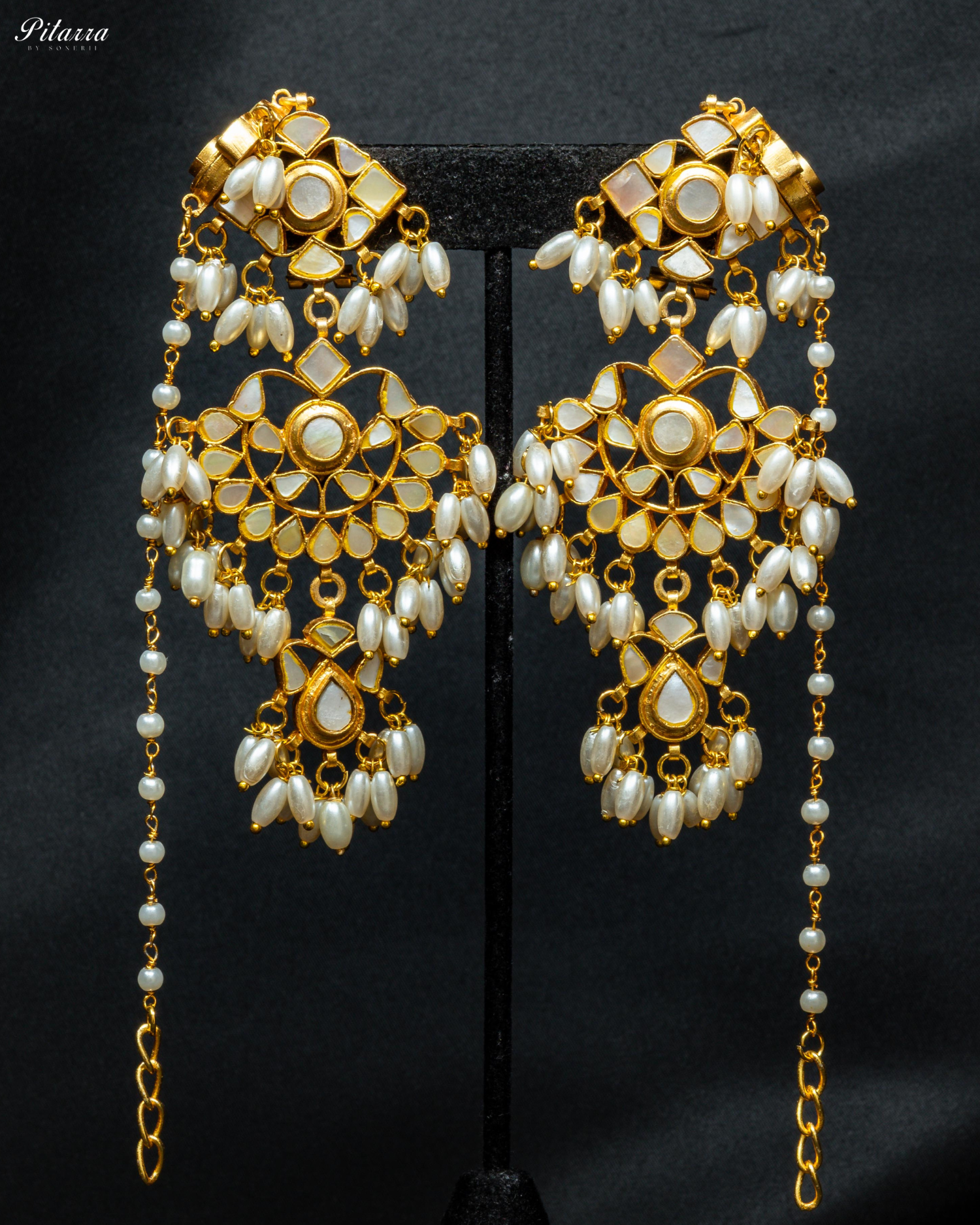 Gold Plated White Kundan Chaandbaali Earrings