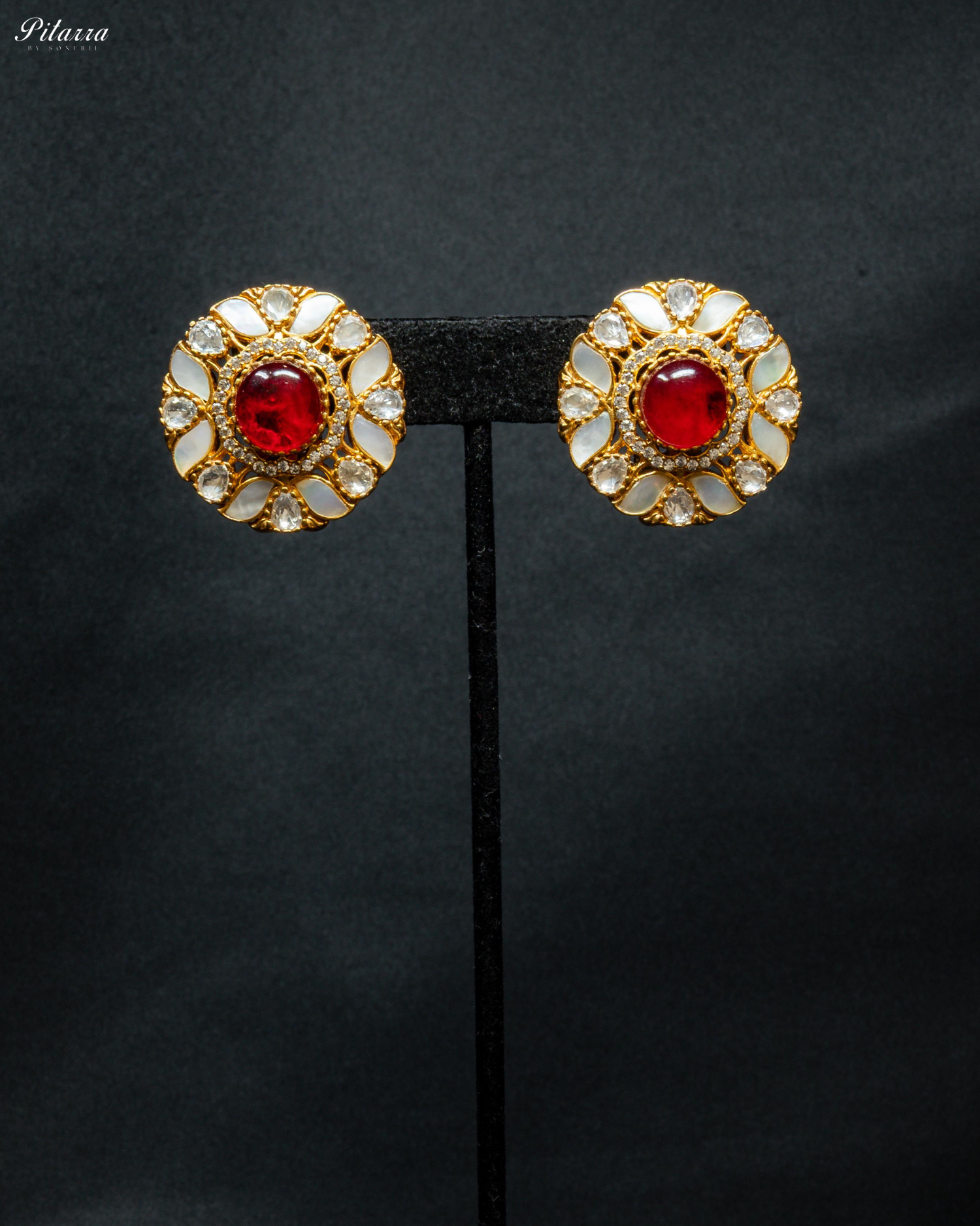 Ruby Moissanite Classic Traditional Kundan Stud Earrings