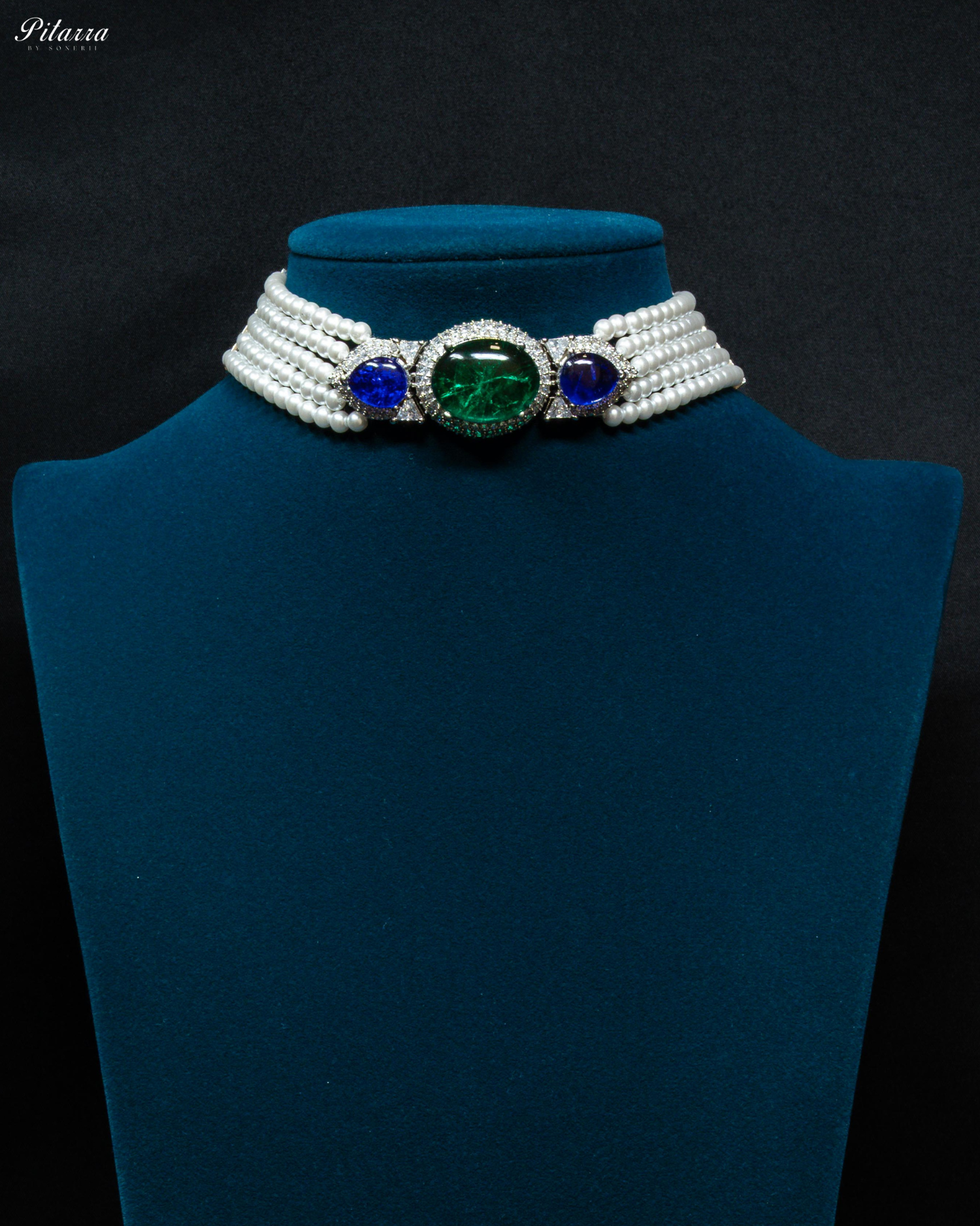 Shining Pearl Emerald Stone Choker Necklace Set