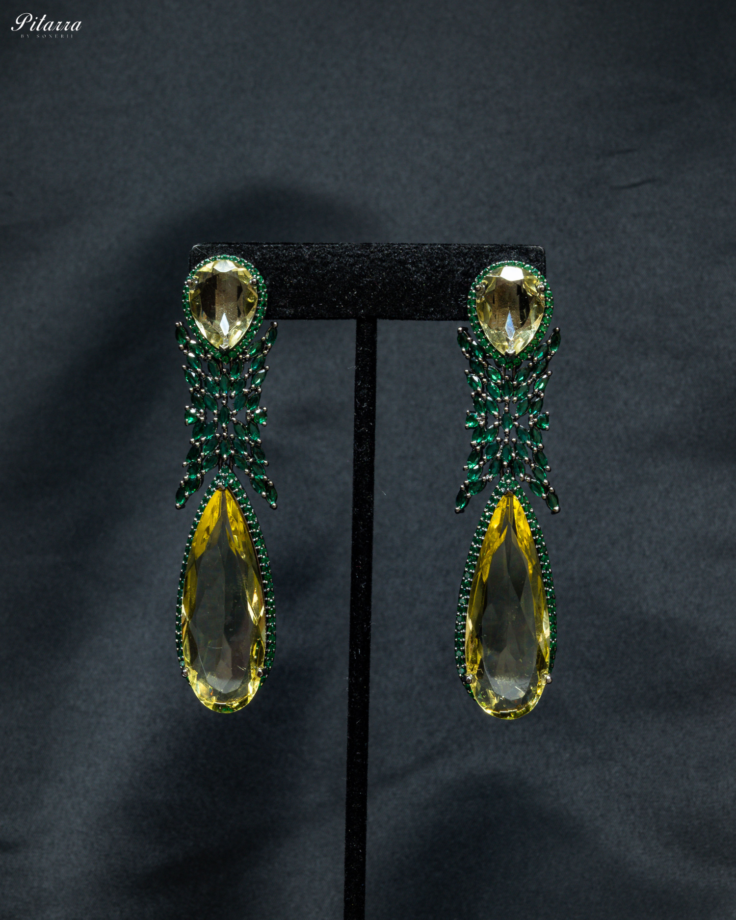 Yellow Stone Green Finish Contemporary Drop Earrings