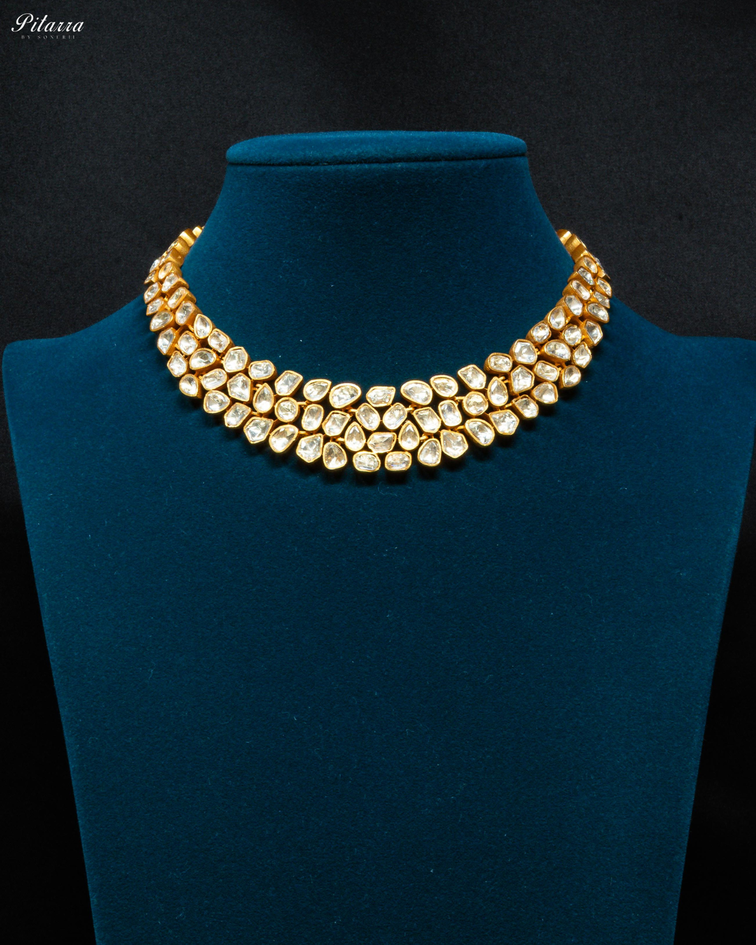Gold Plated Three Layered Kundan Necklace Set