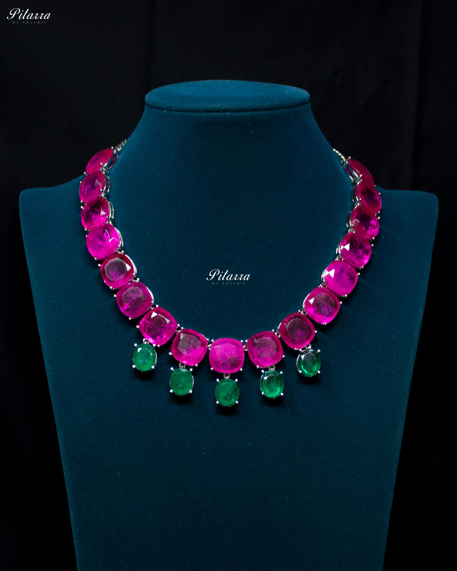 Pink Square Stone Premium Crystal Necklace Set