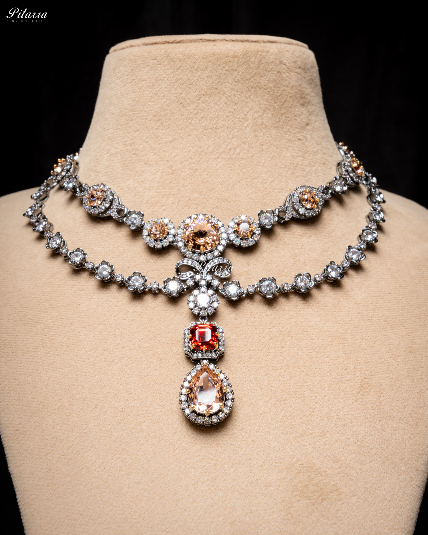 Multicolor Two Layer Silver CZ Necklace Set