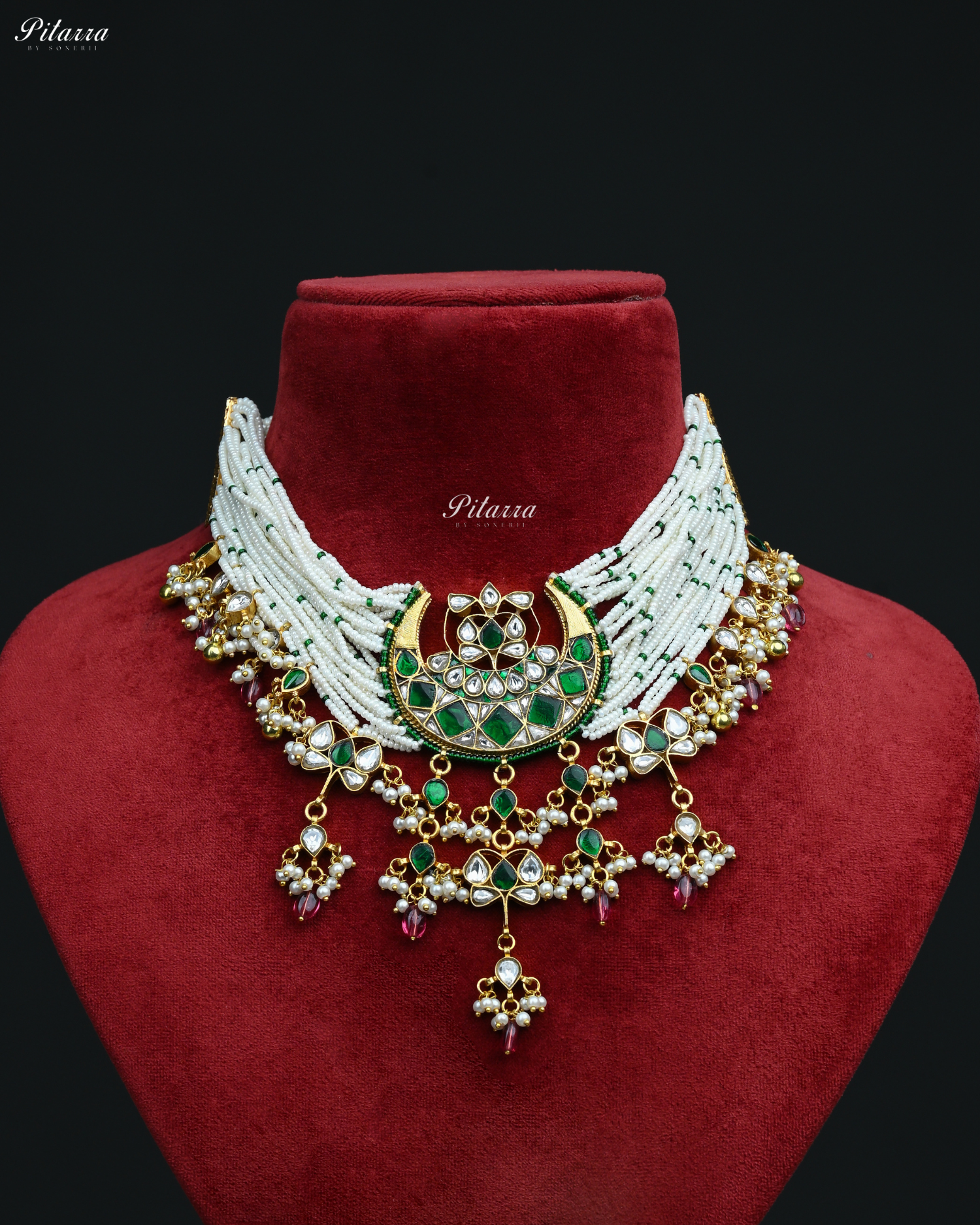 Green Moon Pachi Pink Kundan Choker Set