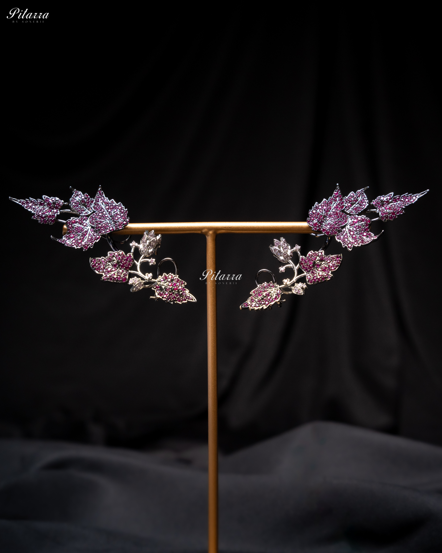 Pink Unique Leaf Shaped Crystal Earrings