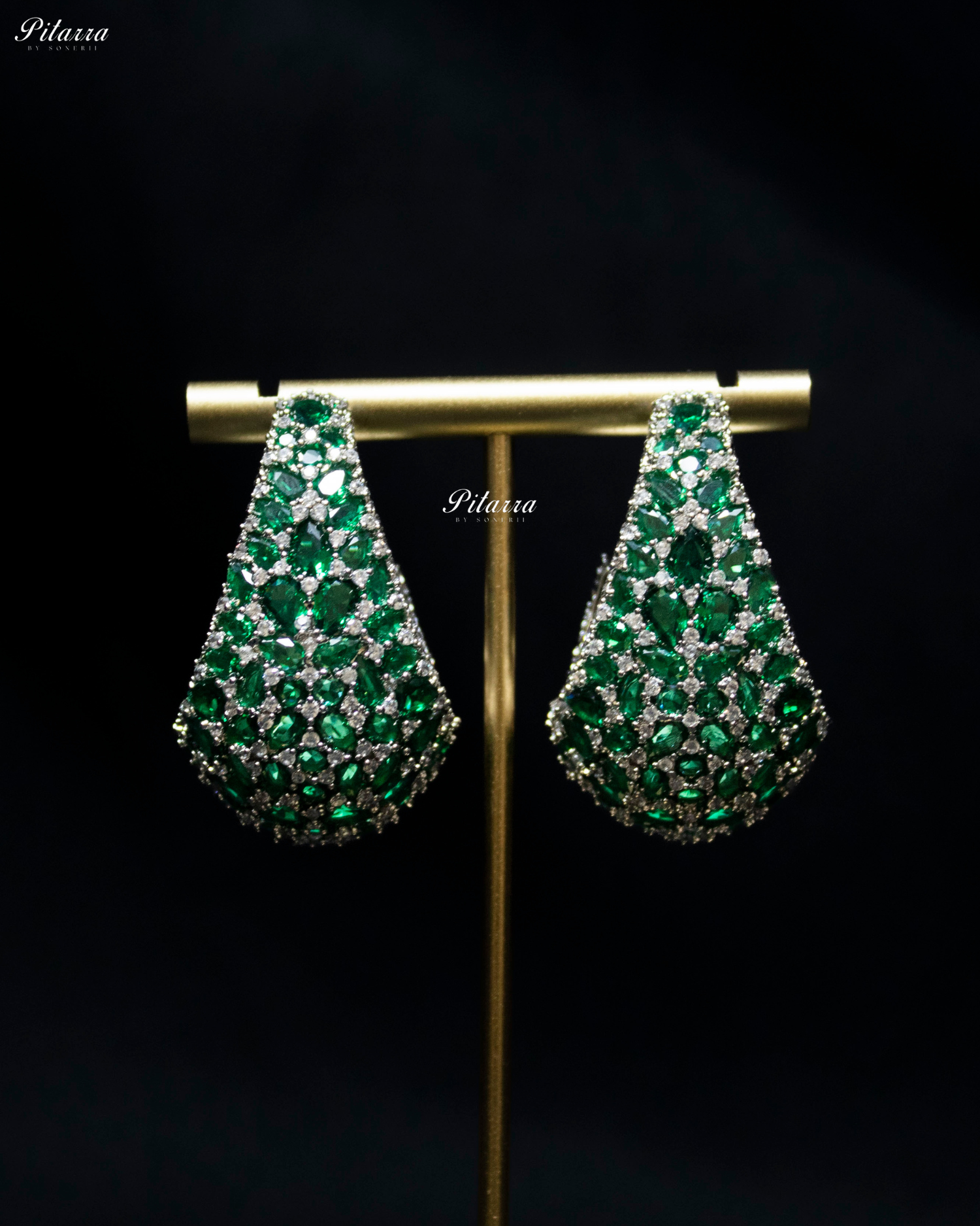 Emerald Teardrop CZ Stud Earrings