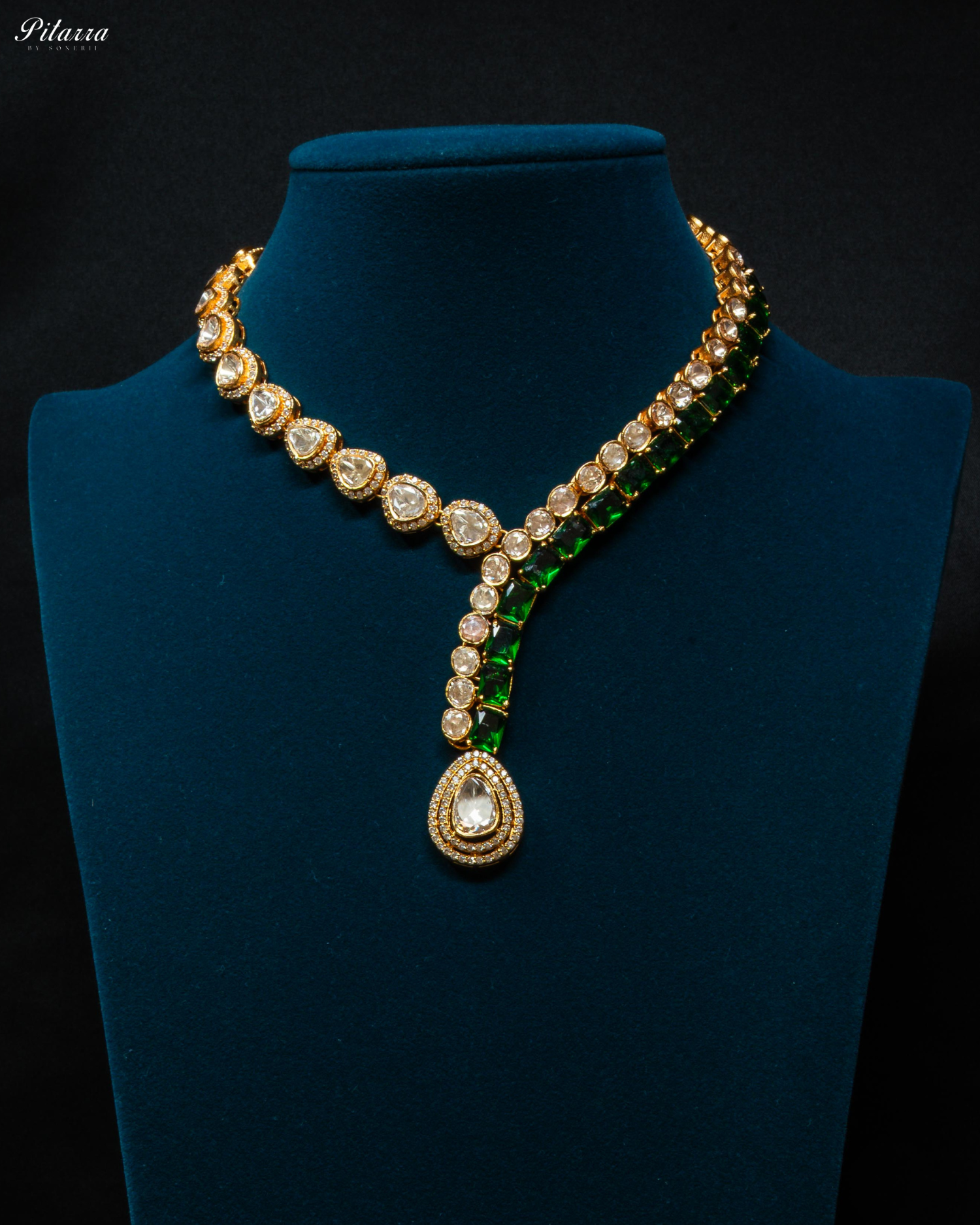 Pitarra Green Cubic Zircon Long Necklace Set