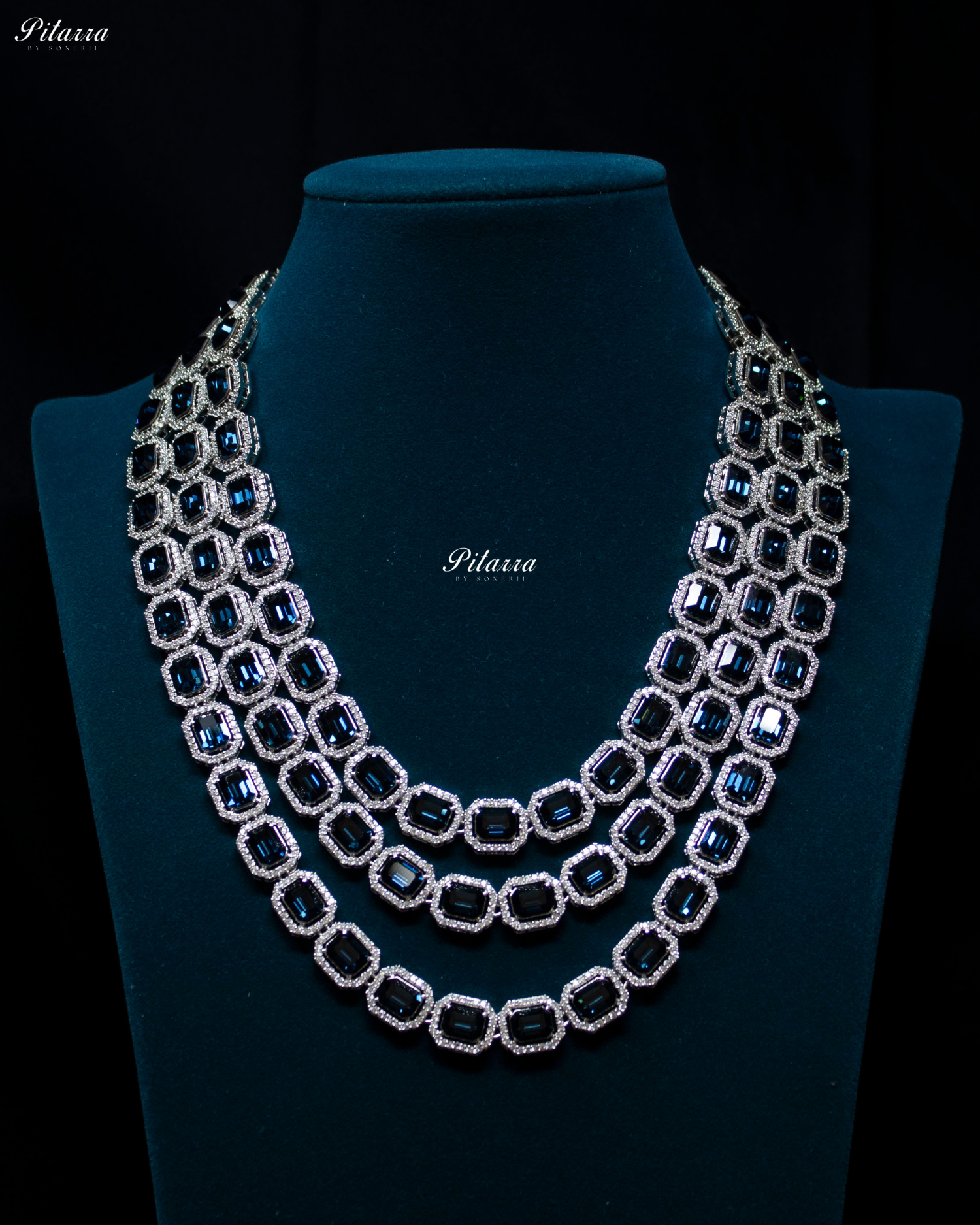 Multi Layer Sapphire Rectangle Crystal Necklace Set