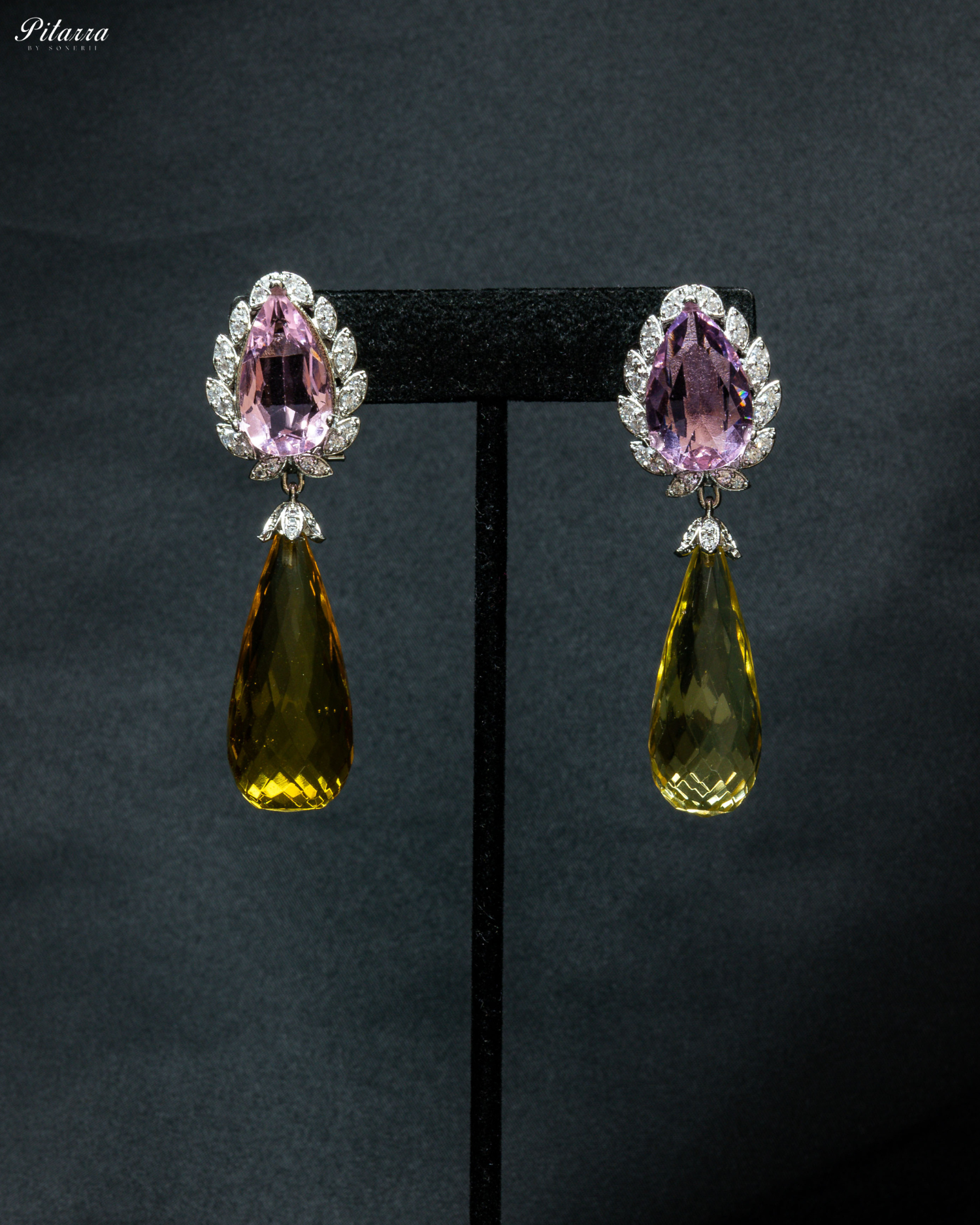Silver Finish Peach and Yellow CZ Drop Earrings