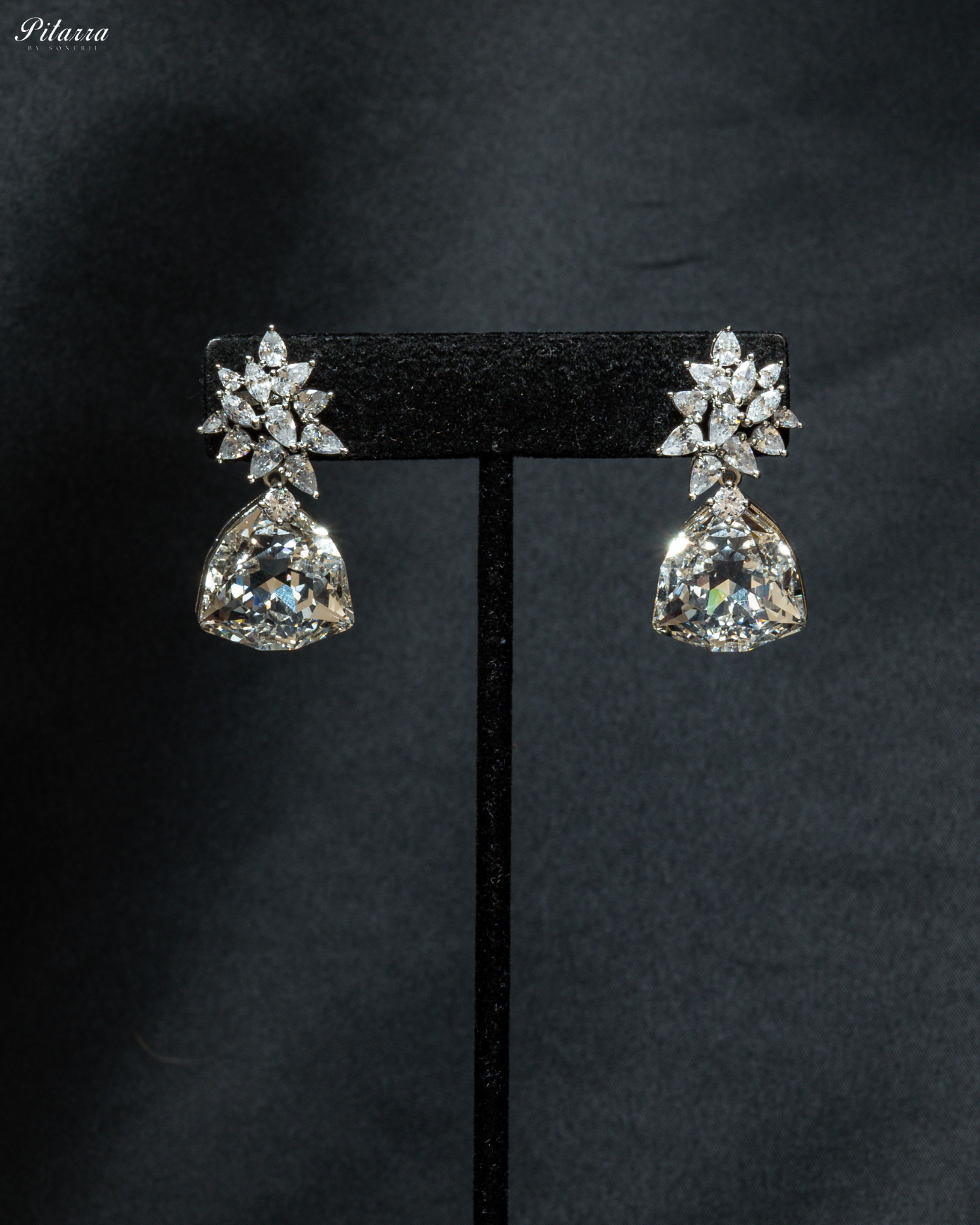 White Stone Silver Floral CZ Stud Earrings