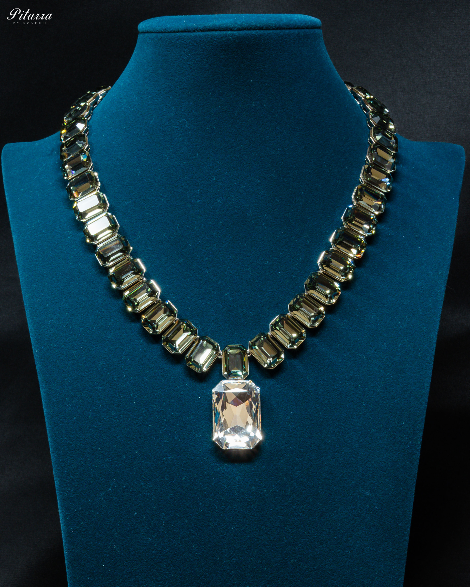 White Stone Square Grey Crystal Necklace Set