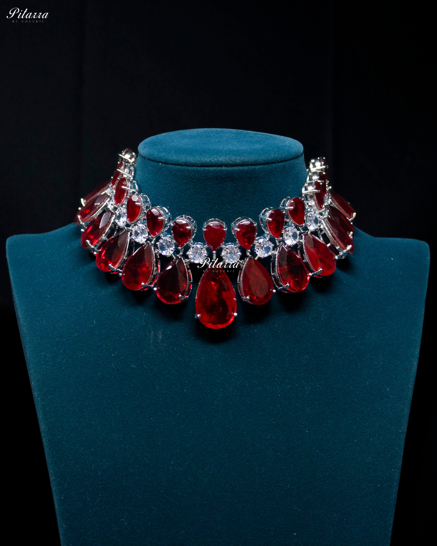 Red Tear Drop Shaped Crystal Necklace Set