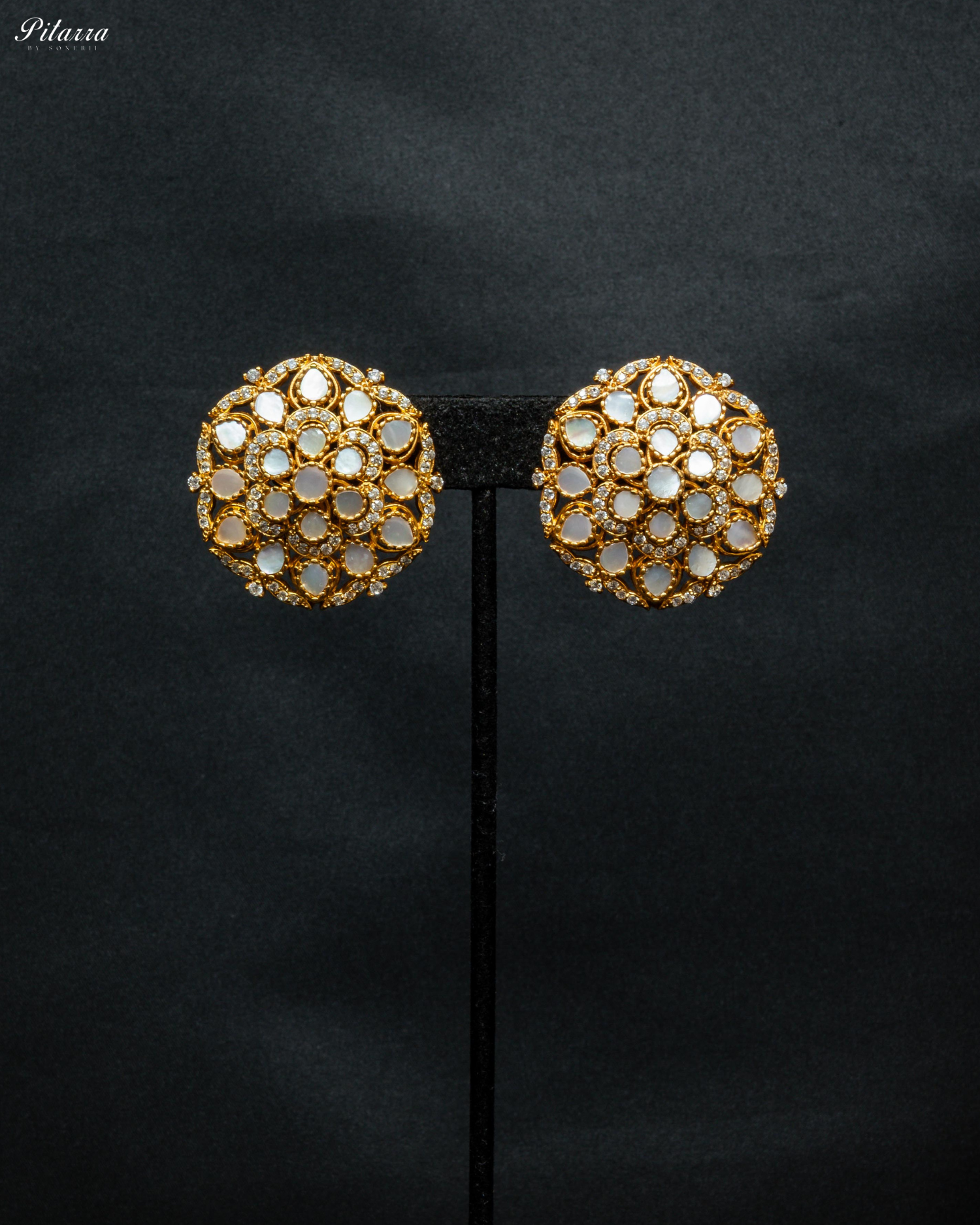 Classic Golden Polki Kundan Stud Earrings