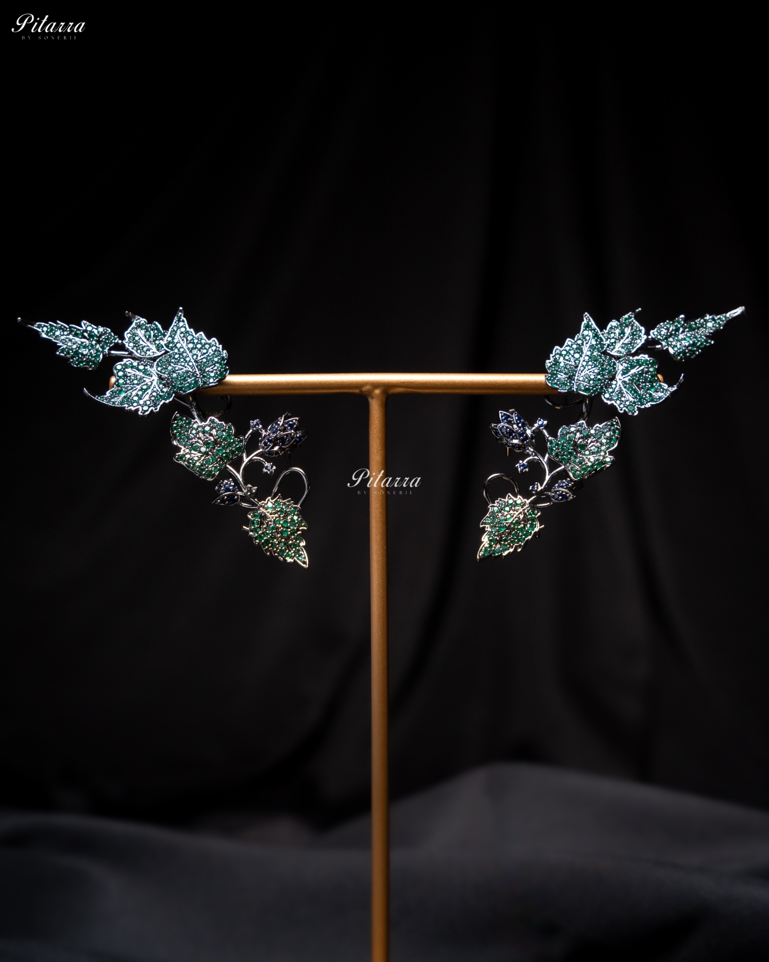 Emerald Unique Leaf Shaped Crystal Earrings