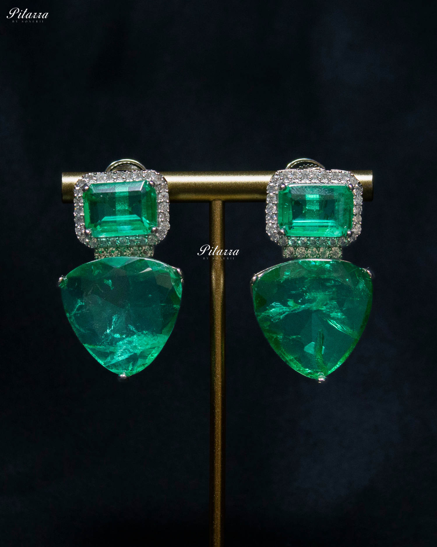 Green Stones Crystal Studded Dangler Earrings