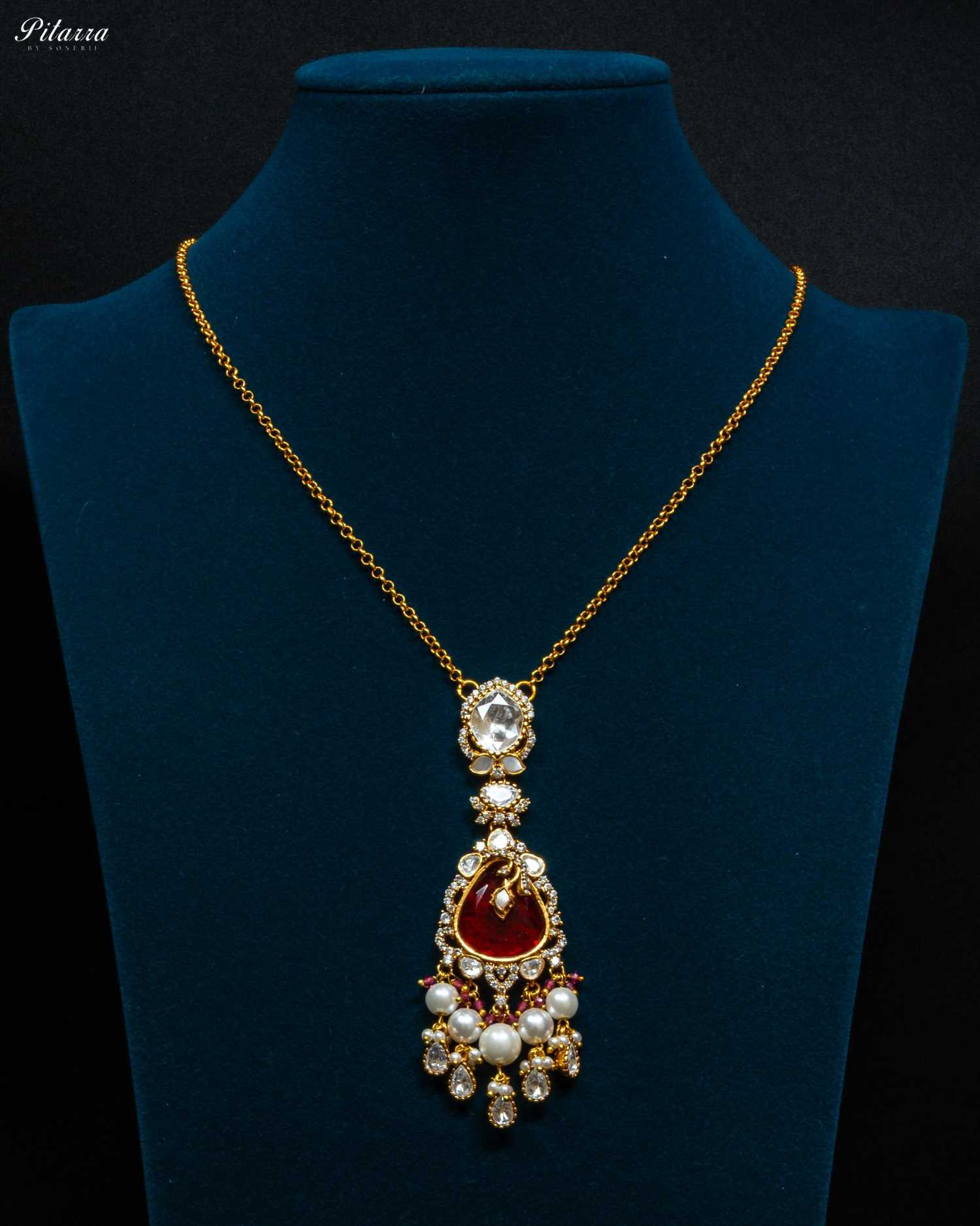 Red Stone Gold Plated Beaded Traditional Necklace Set