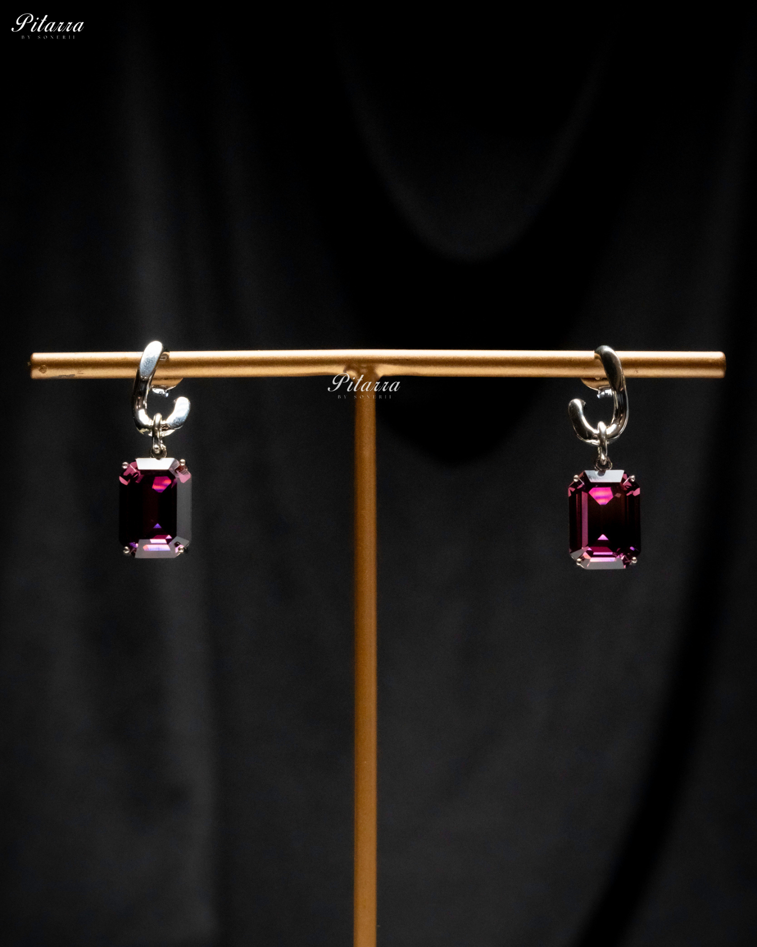 Amethyst Stone Rectangukar Zircon Silver Crystal Earrings