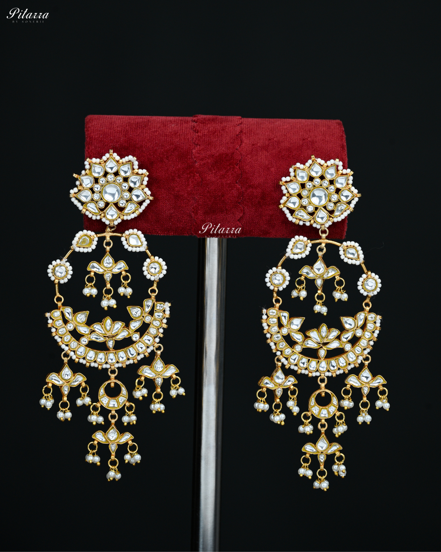 White Colour Gold Plated Kundan Chandbali Earrings