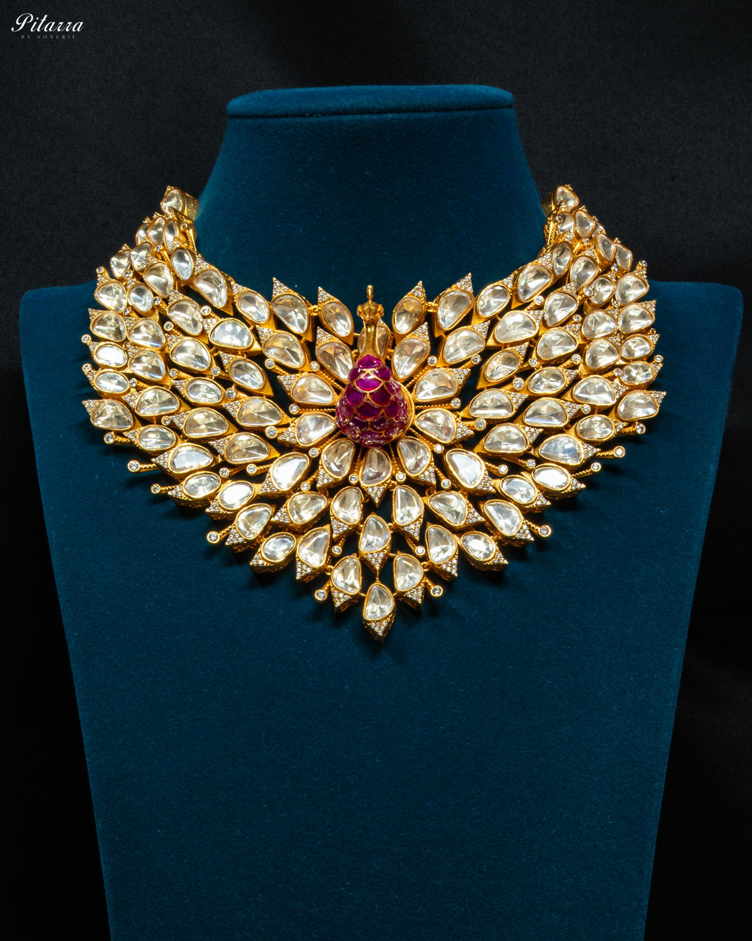 Pink Stone Golden Rani Traditional Kundan Necklace