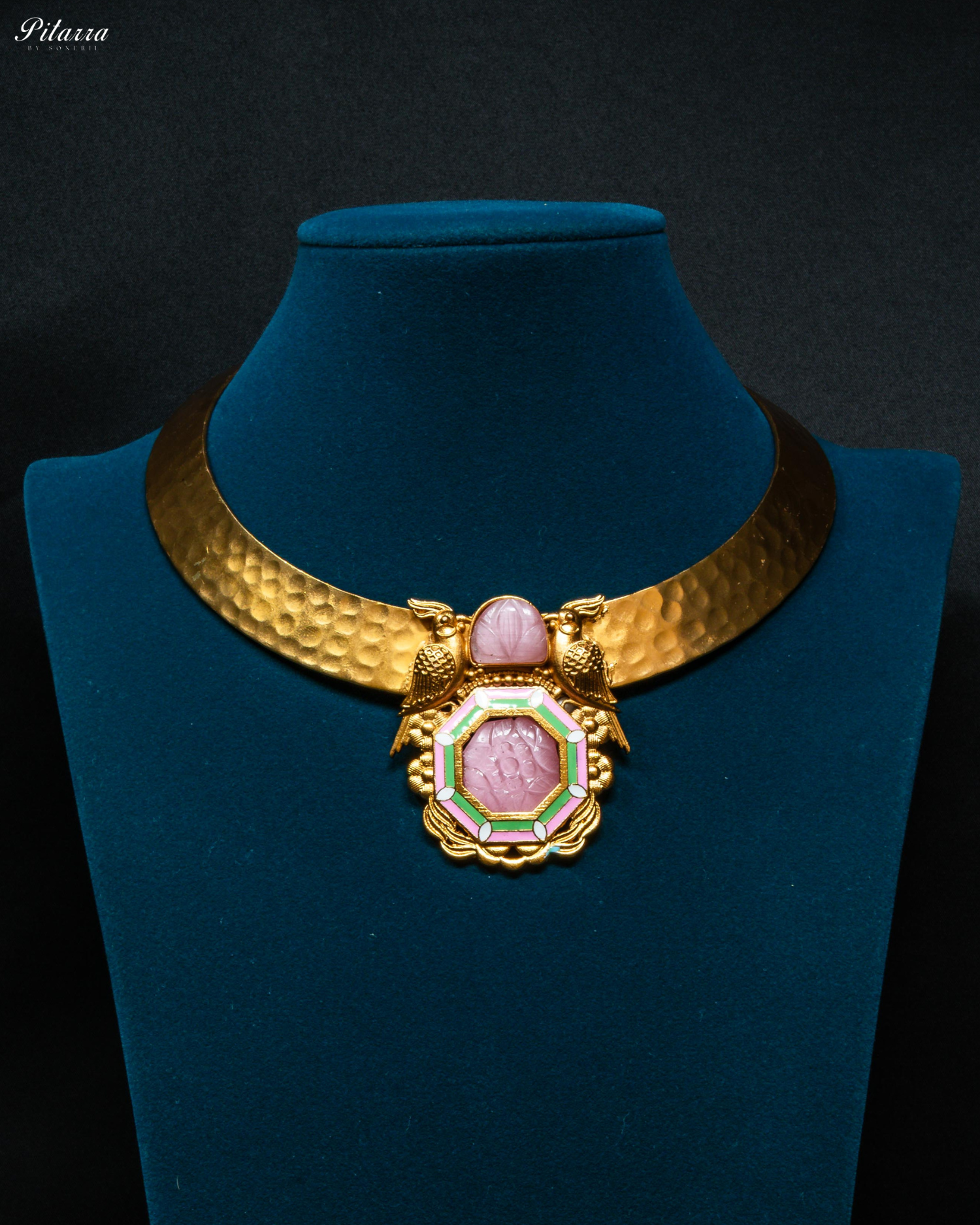 Pink Stone Gold Finish Kundan Necklace Set
