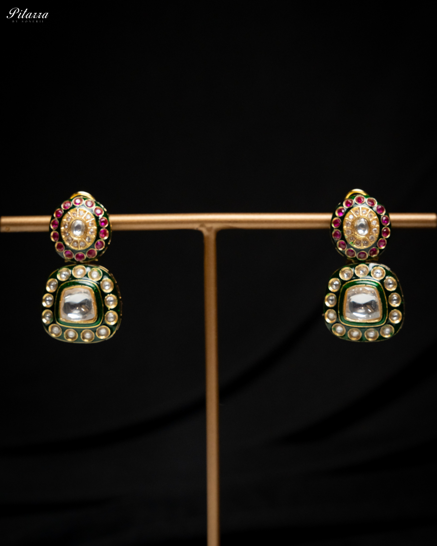Lauren Green Square Polki Earrings Set