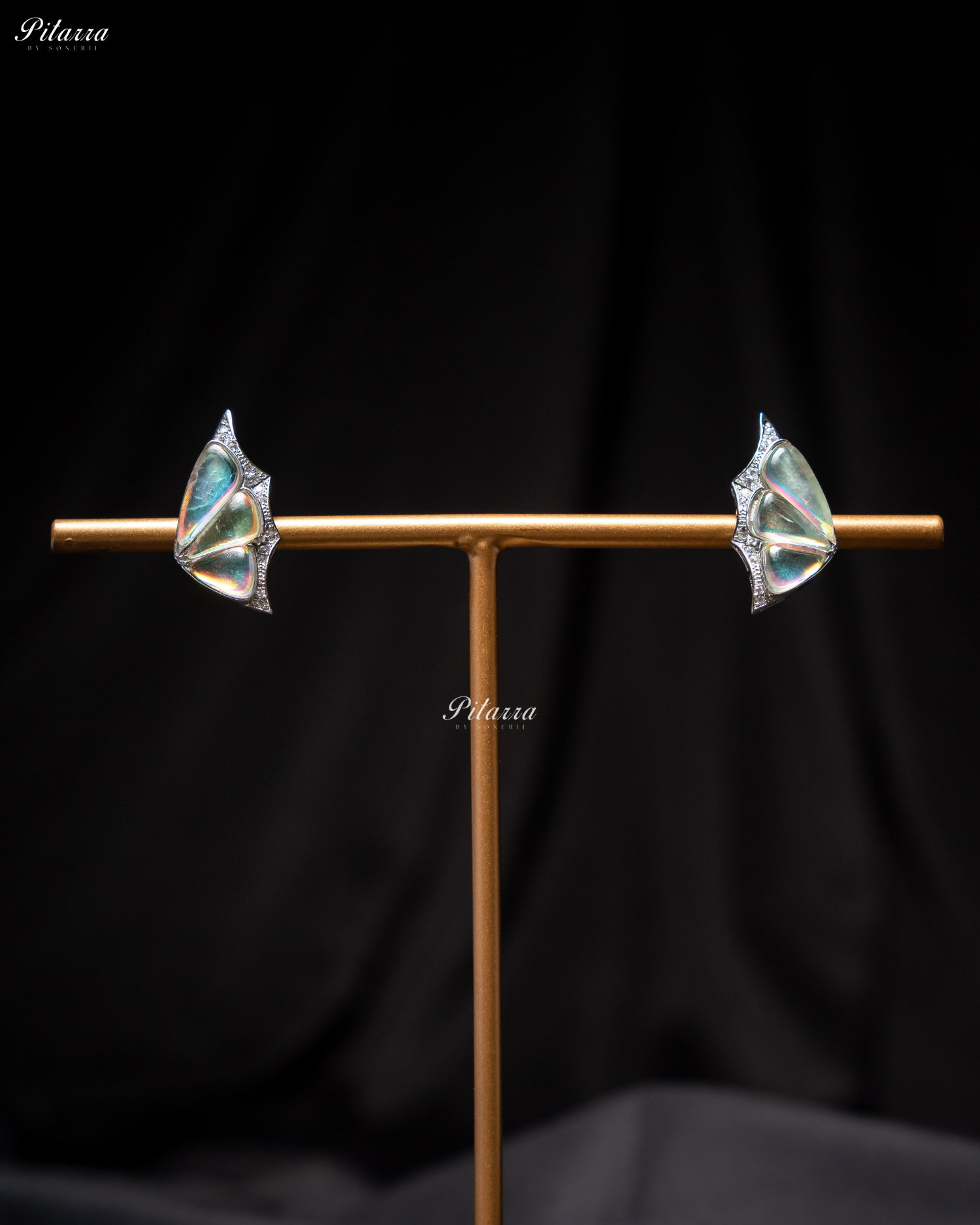 Two Tone Wing Shape CZ Crystal Stud Earrings