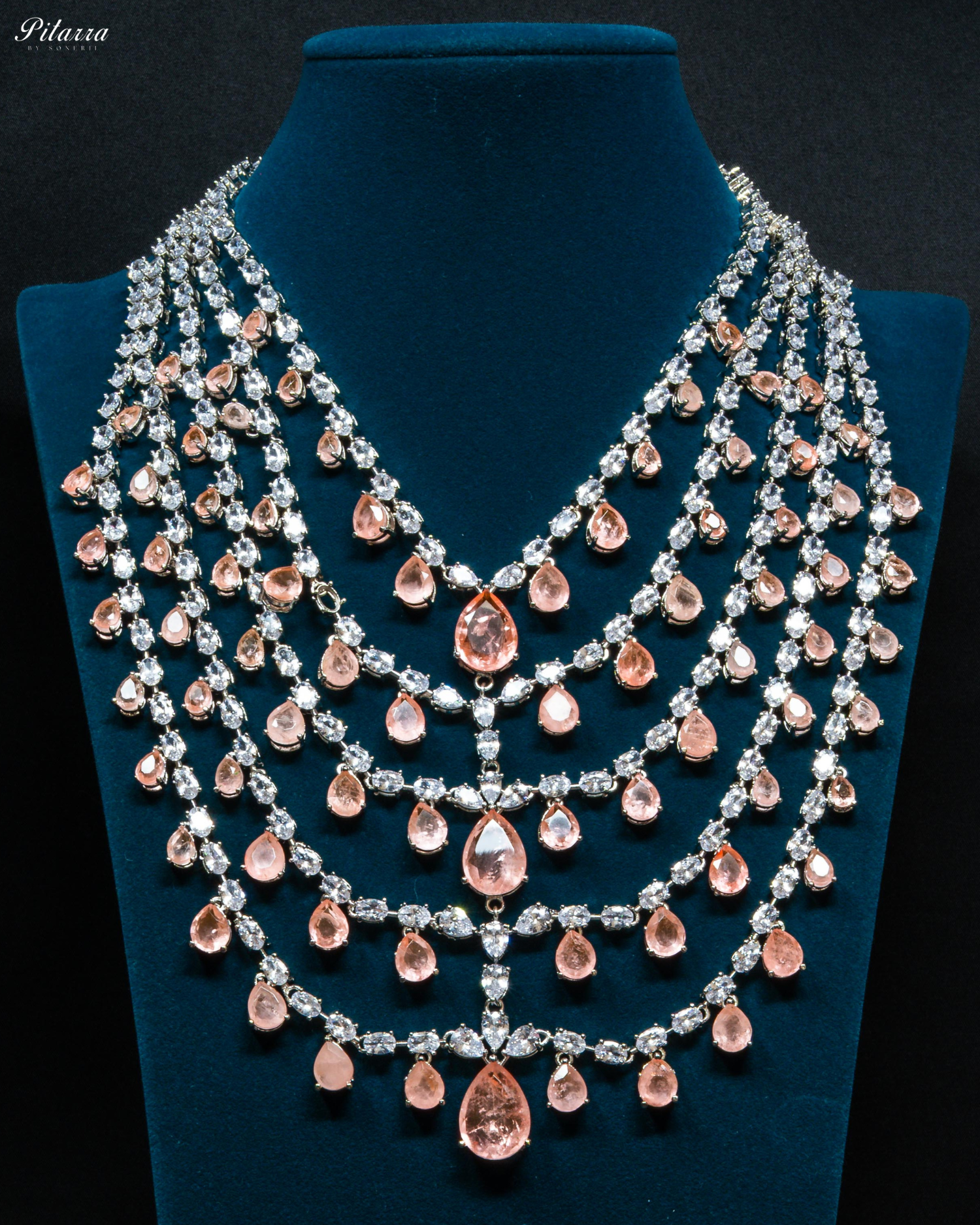Five Layer CZ Stone Studded Crystal Necklace Set