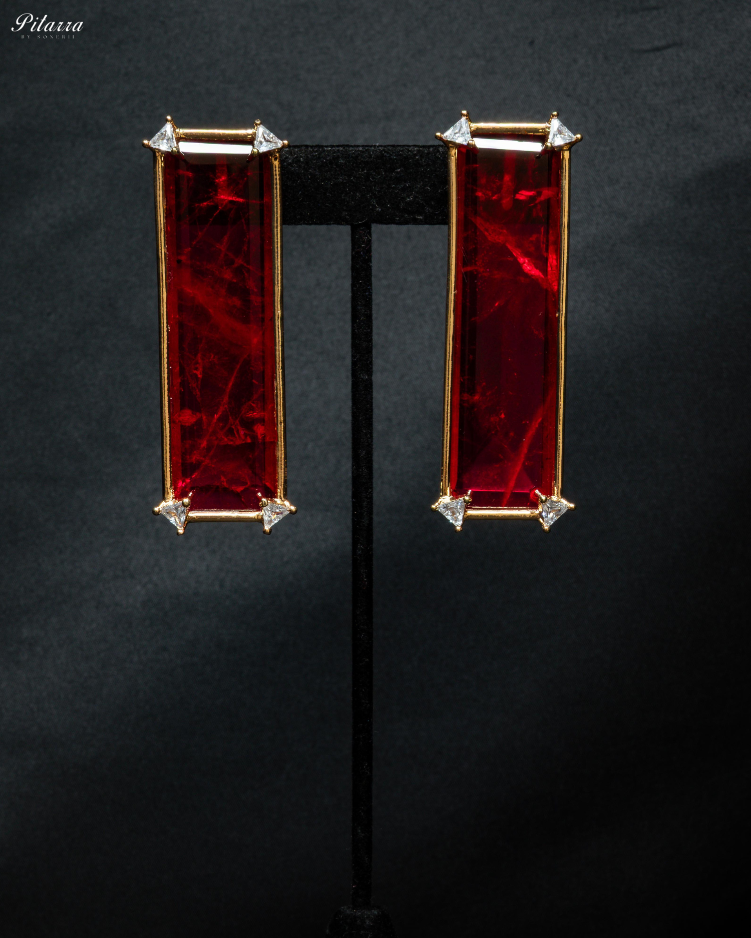 Rectangle Red Stone Dangler Earrings