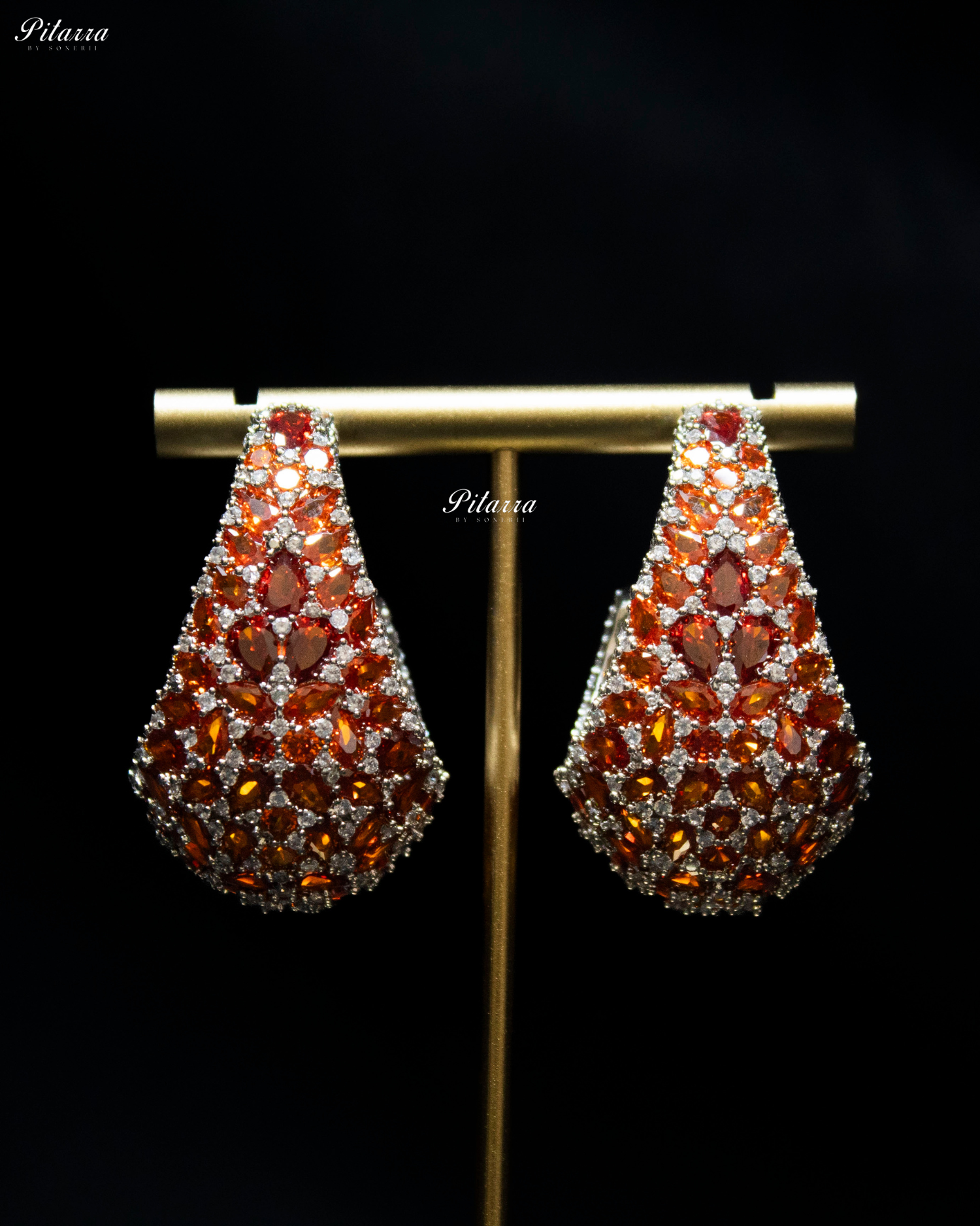 Orange Teardrop CZ Stud Earrings