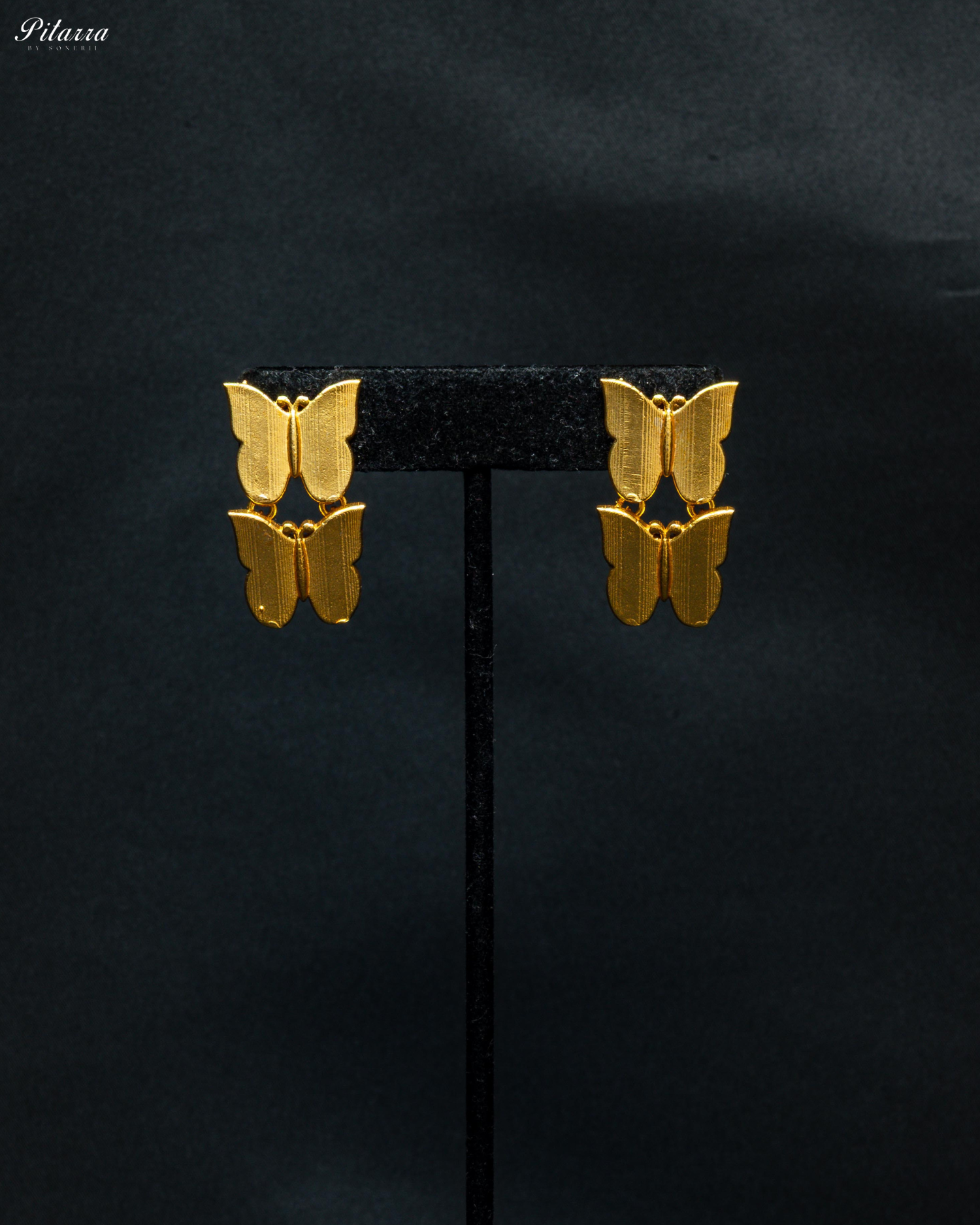 Golden Dual Butterfly Crystal Stud Earrings