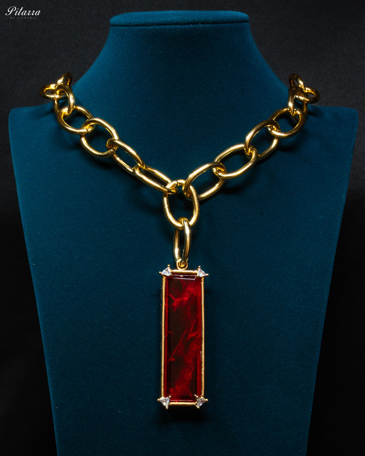 Rectangle Red Crystal Doublet Chain Necklace