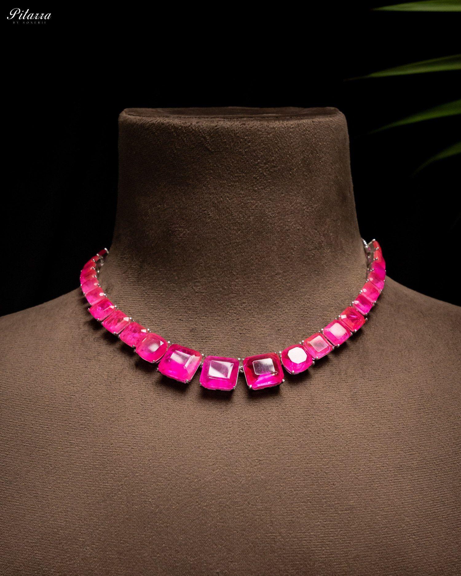 Pink Square Cubic Zirconia Necklace Set